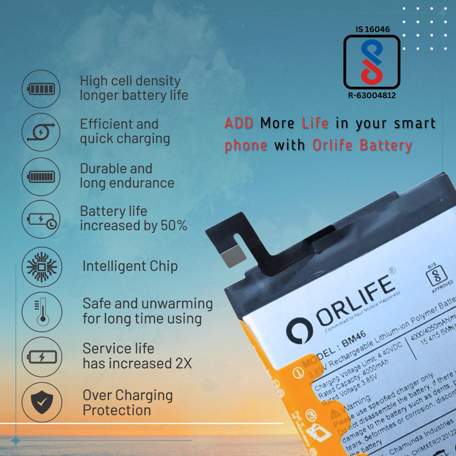 Image of orlife Mobile Battery For Redmi Note 3, Note 3 Pro | BM46 ( 1 Year Replacement Warranty )