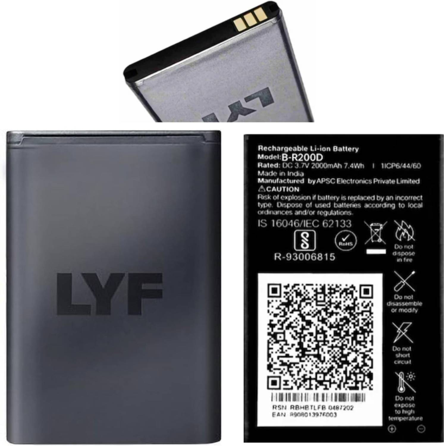 AEV Mobile Battery For LYF Jio TB20F,RE20F,F20B,F20C,F61F,F61,F220B,F101K,F90M,F120B,F50Y,F81E-2000mAh