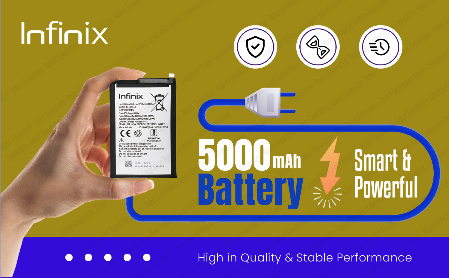 Image of Infinix Mobile Battery For BL 49NX Infinix Hot 30i ( X669C ) / Smart 7 HD( X6516 ) - 5000 mAh