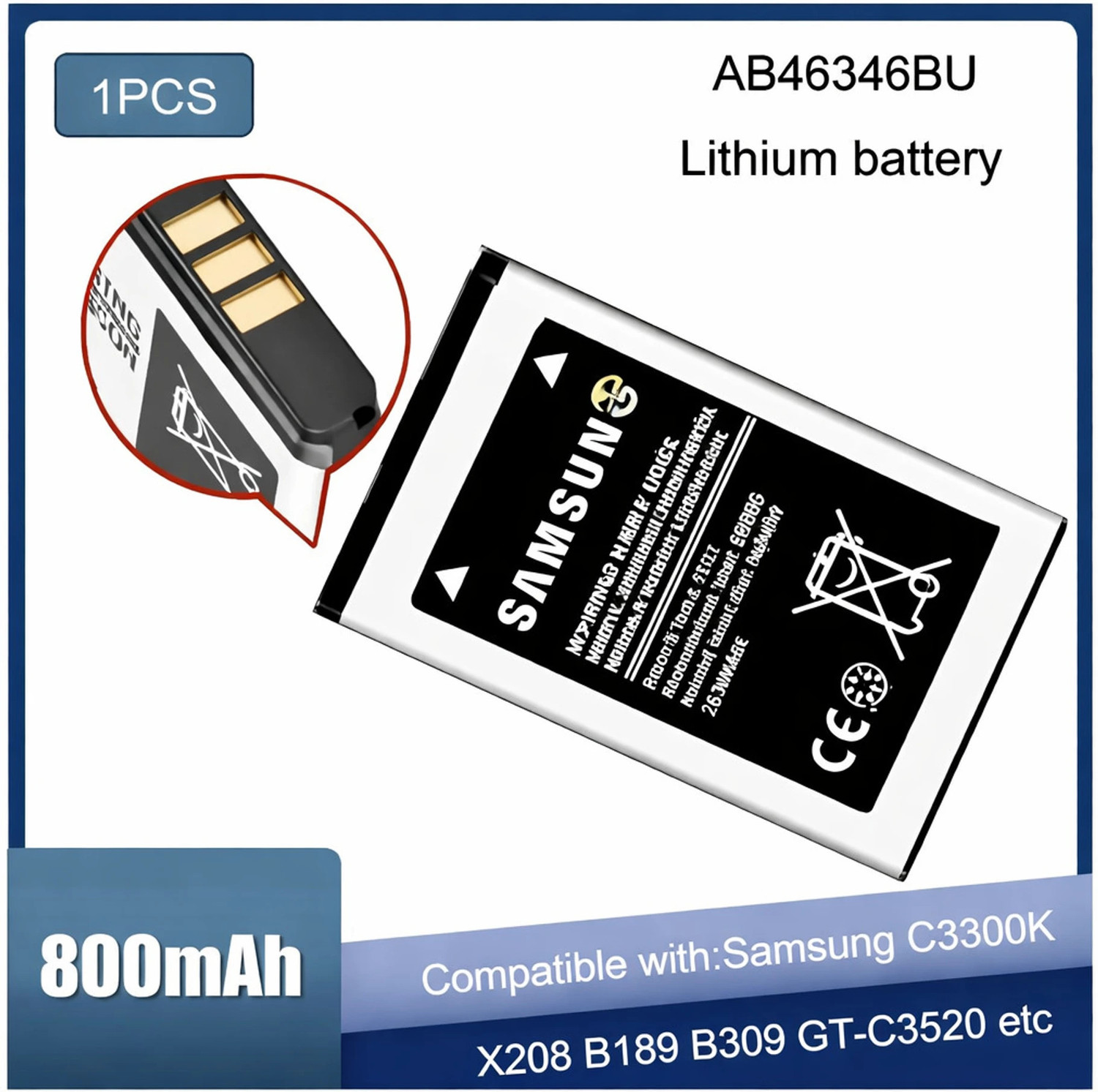 Image of BKN Mobile Battery For SAMSUNG 100^ CERTIFIED SAMSUNG GURU MUSIC 2 / GURU 1200 / X200 BATTERY 800 MAH
