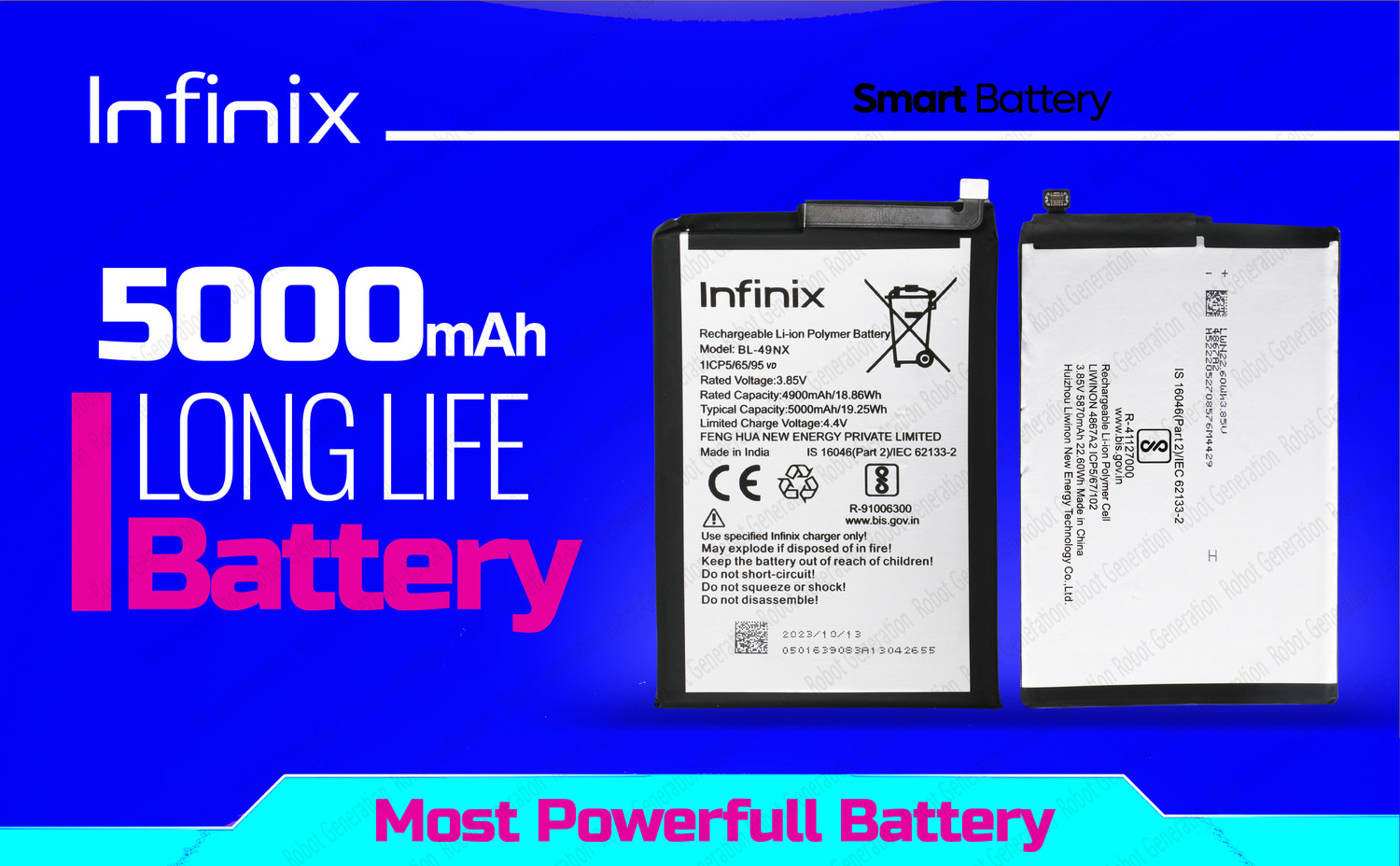 Image of Infinix Mobile Battery For BL 49NX Infinix Hot 30i ( X669C ) / Smart 7 HD( X6516 ) - 5000 mAh