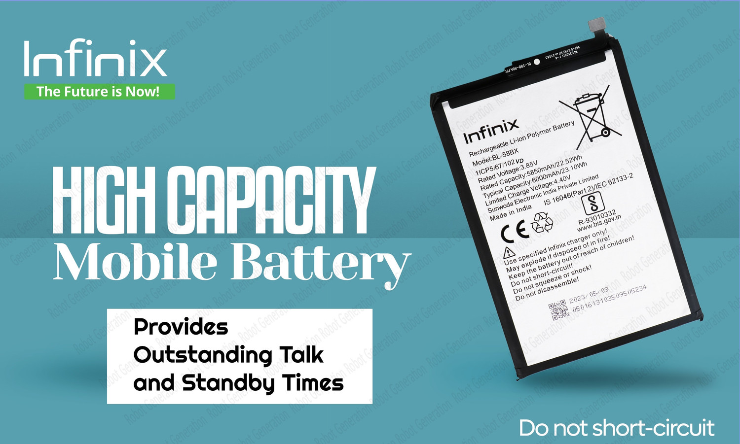 Image of Infinix Mobile Battery For BL 58BX Infinix Hot 10S / Hot 10 Play / Smart 4 Plus / Smart 5 /Hot 12 Play / Hot 12 -6000 mAh