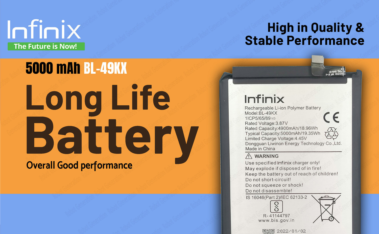 Image of Infinix Mobile Battery For BL 49KX Infinix Note 11 /NOTE 12i /Note 12 /Pro /5G /Turbo / X663 /X670 /X671 /X676 /X677 - 5000mAh