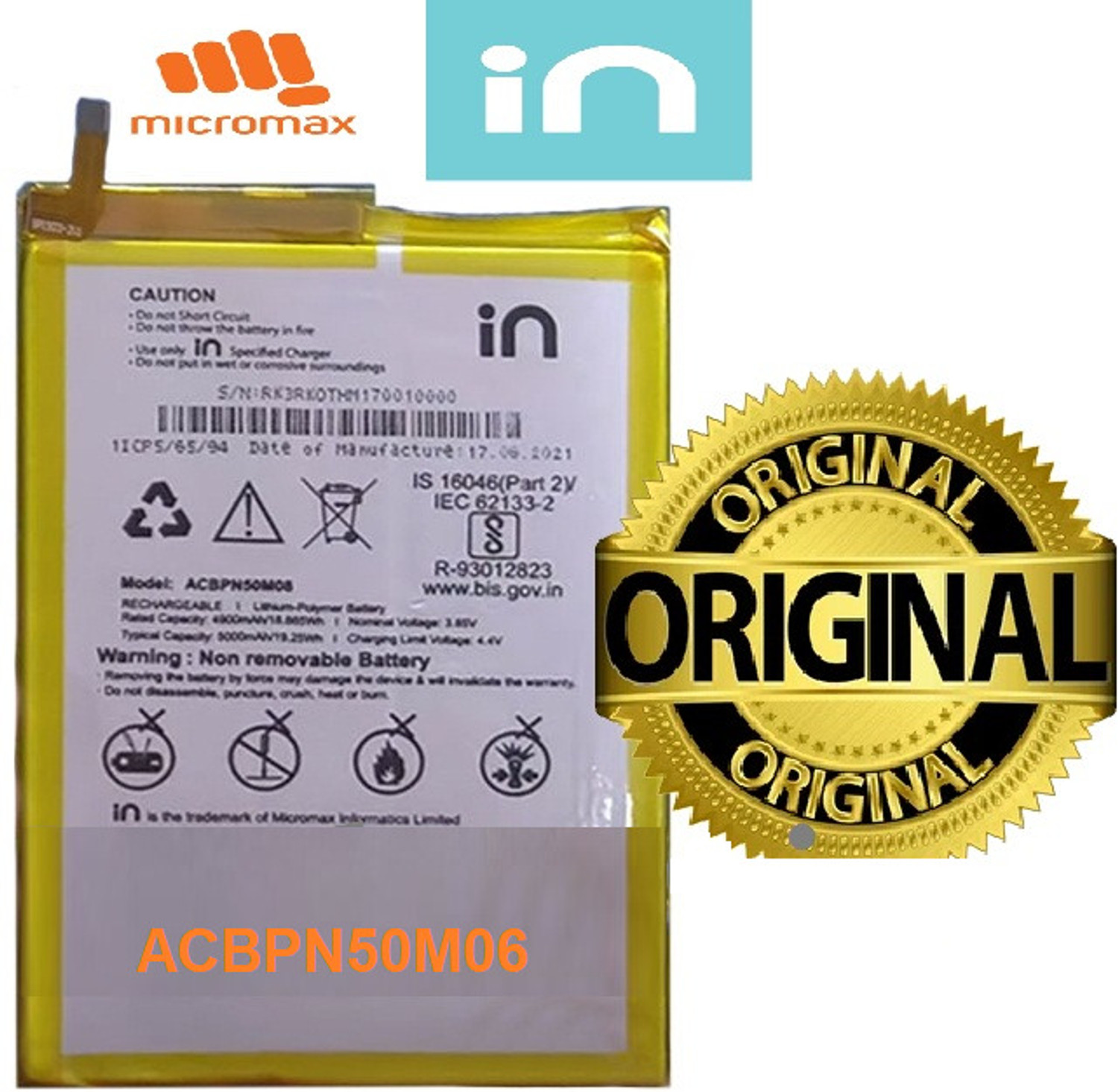 Image of BKN Mobile Battery For MICROMAX / IN QC Micromax In Note 1 / E6746 / E7746 / E6523 / E7533 (ACBPN50M06) 5000mAh