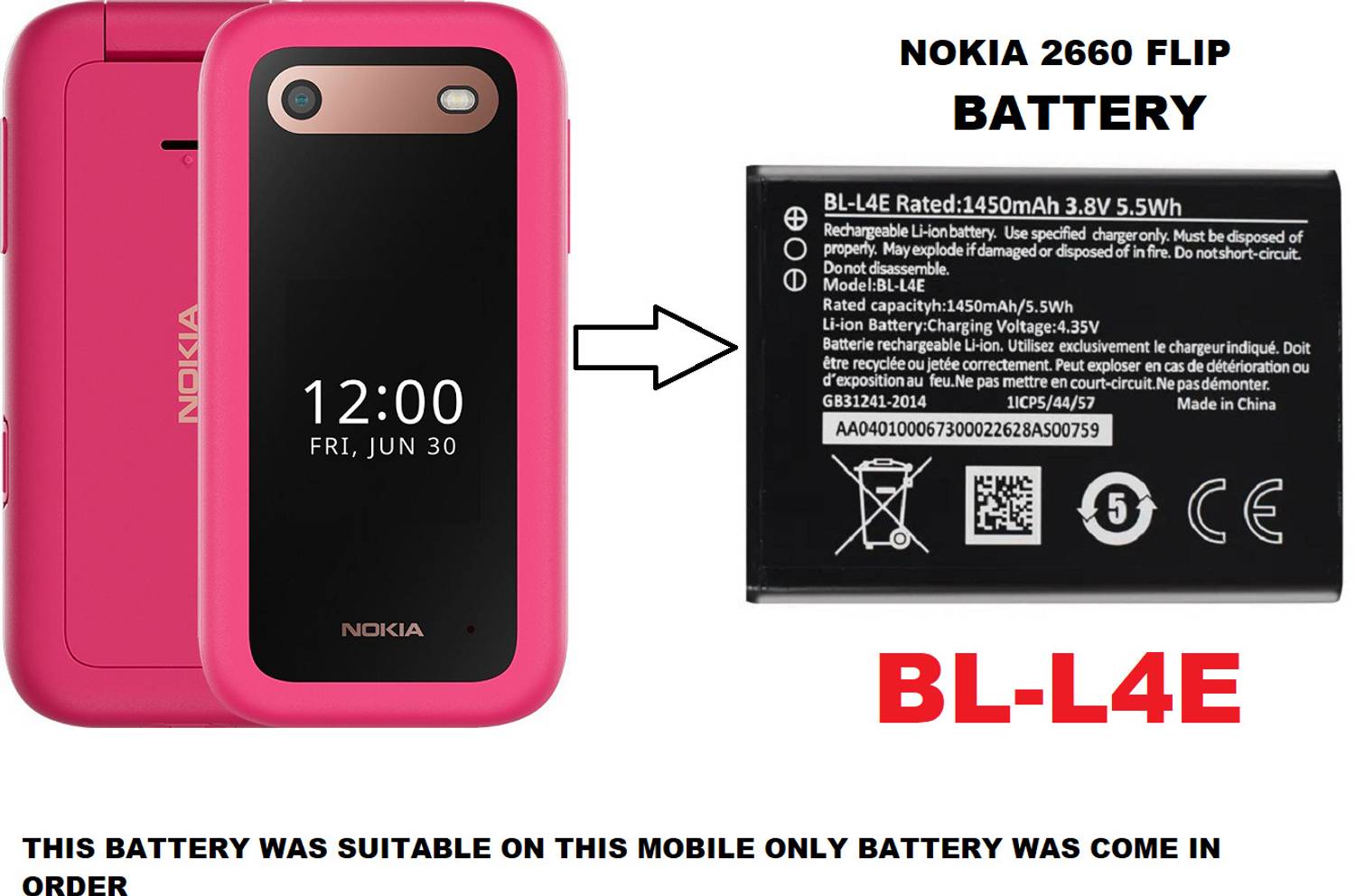 BKN Mobile Battery For NOKIA QUALITY CHECKED NOKIA 2660 FLIP MOB