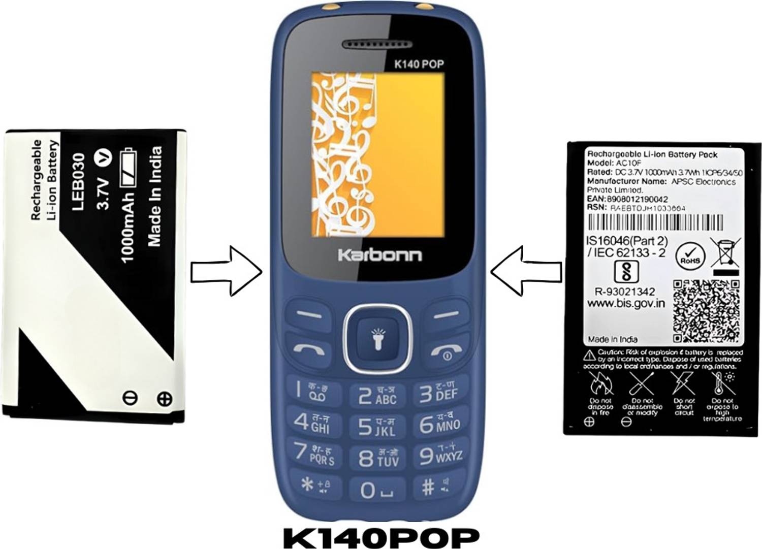 plugkit Mobile Battery For karbonn K140POP