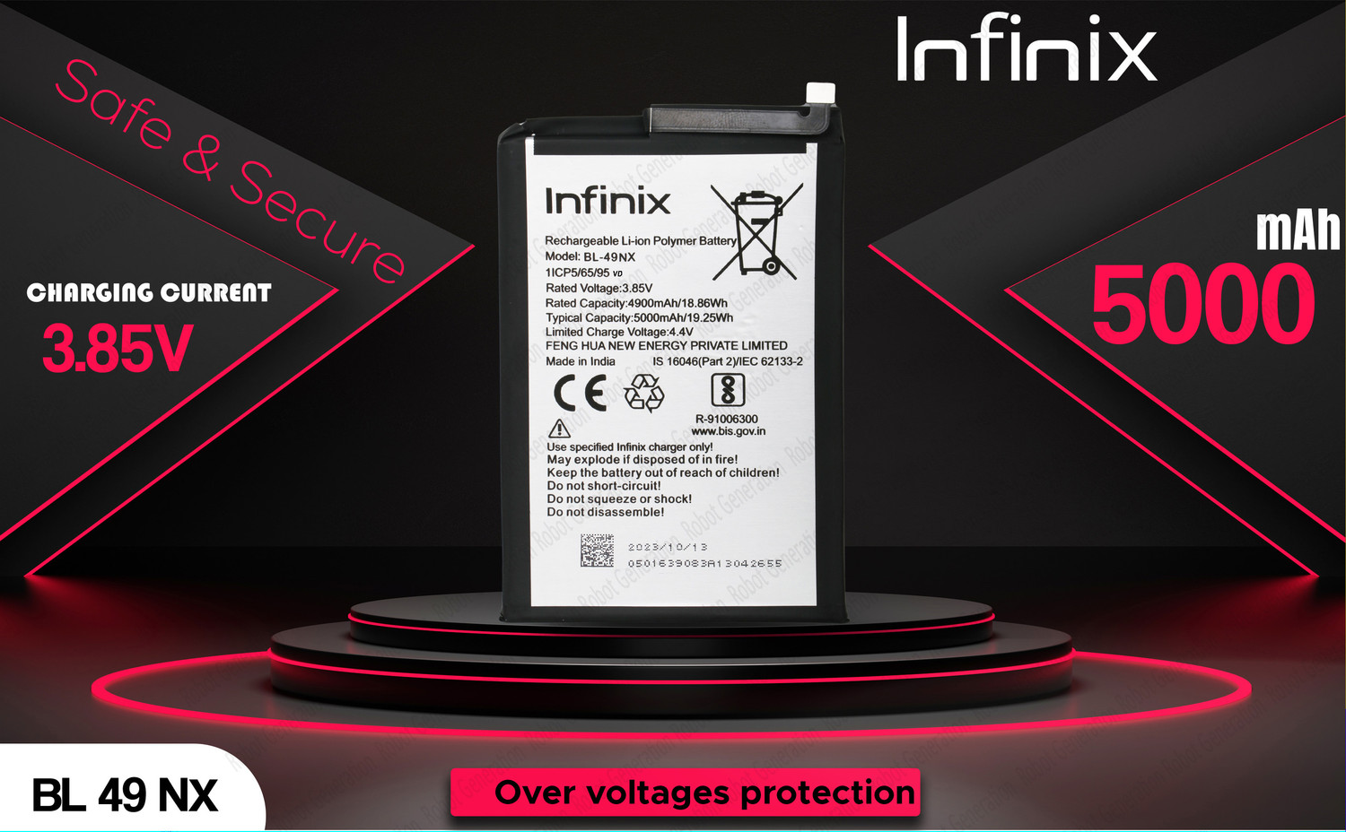 Image of Infinix Mobile Battery For BL 49NX Infinix Hot 30i ( X669C ) / Smart 7 HD( X6516 ) - 5000 mAh