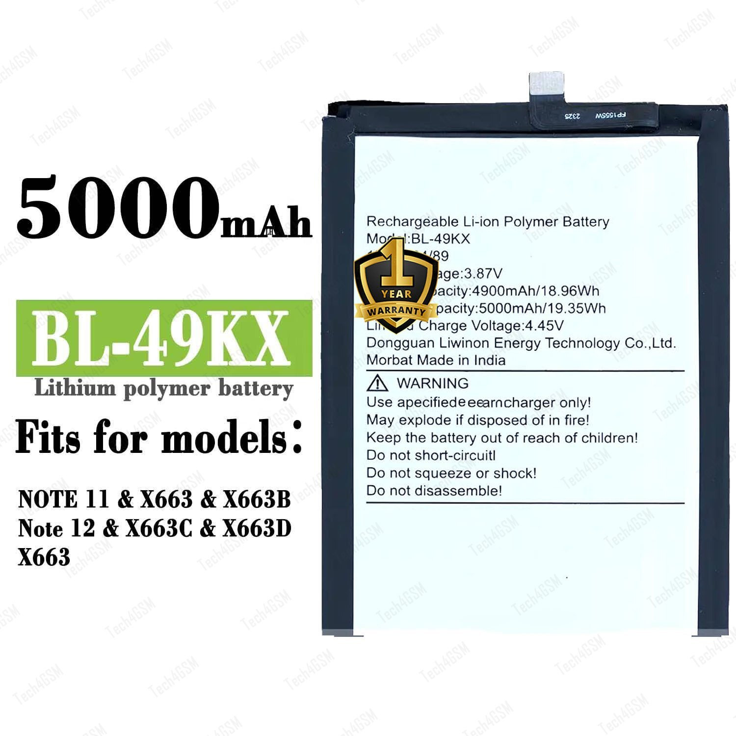 Image of AuviPal Mobile Battery For Infinix BL-49KX Infinix Note 11, Note 12, Note 12i, Note 12 Pro