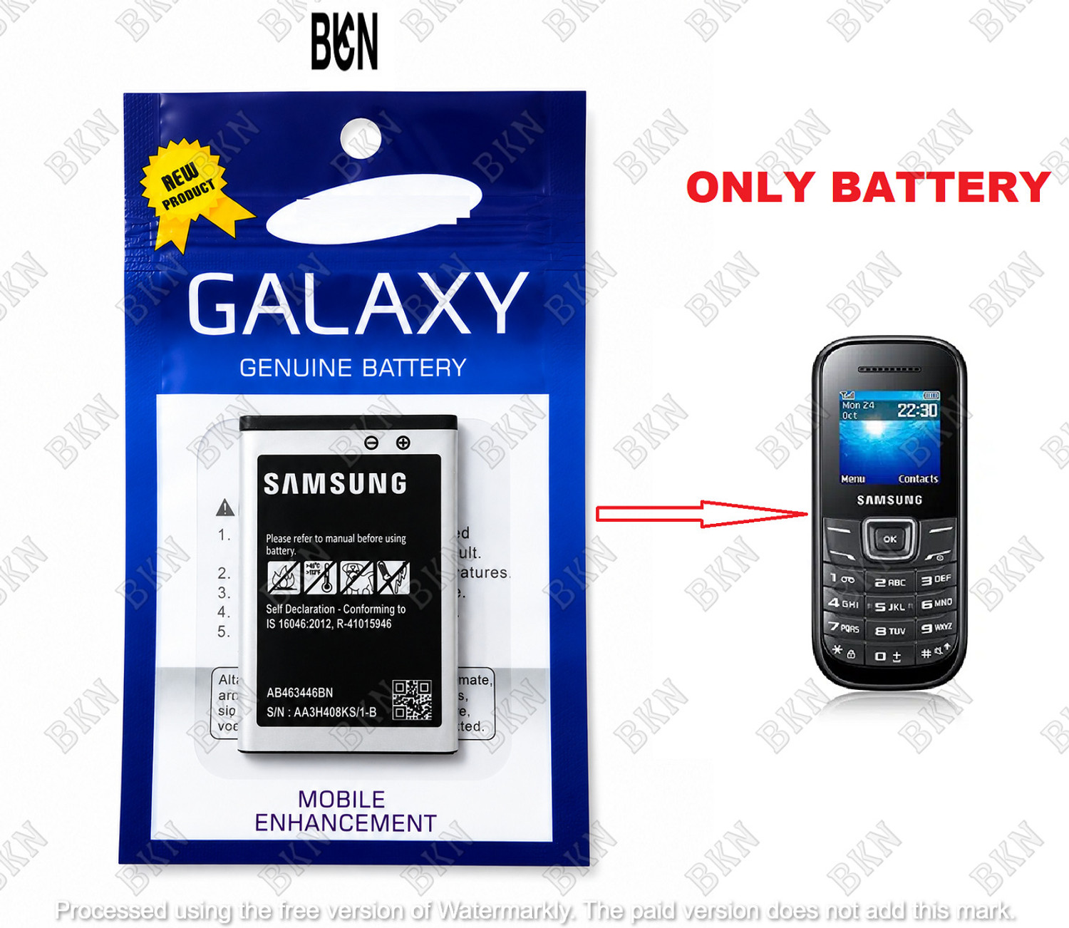 Image of BKN Mobile Battery For SAMSUNG 100^ CERTIFIED SAMSUNG GURU MUSIC 2 / GURU 1200 / X200 BATTERY 800 MAH