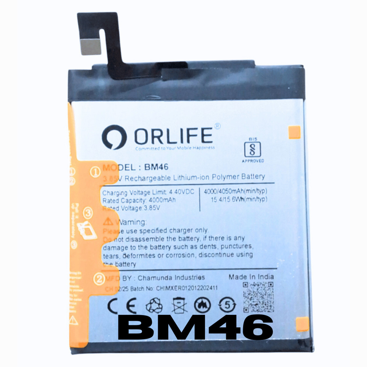 Image of orlife Mobile Battery For Redmi Note 3, Note 3 Pro | BM46 ( 1 Year Replacement Warranty )