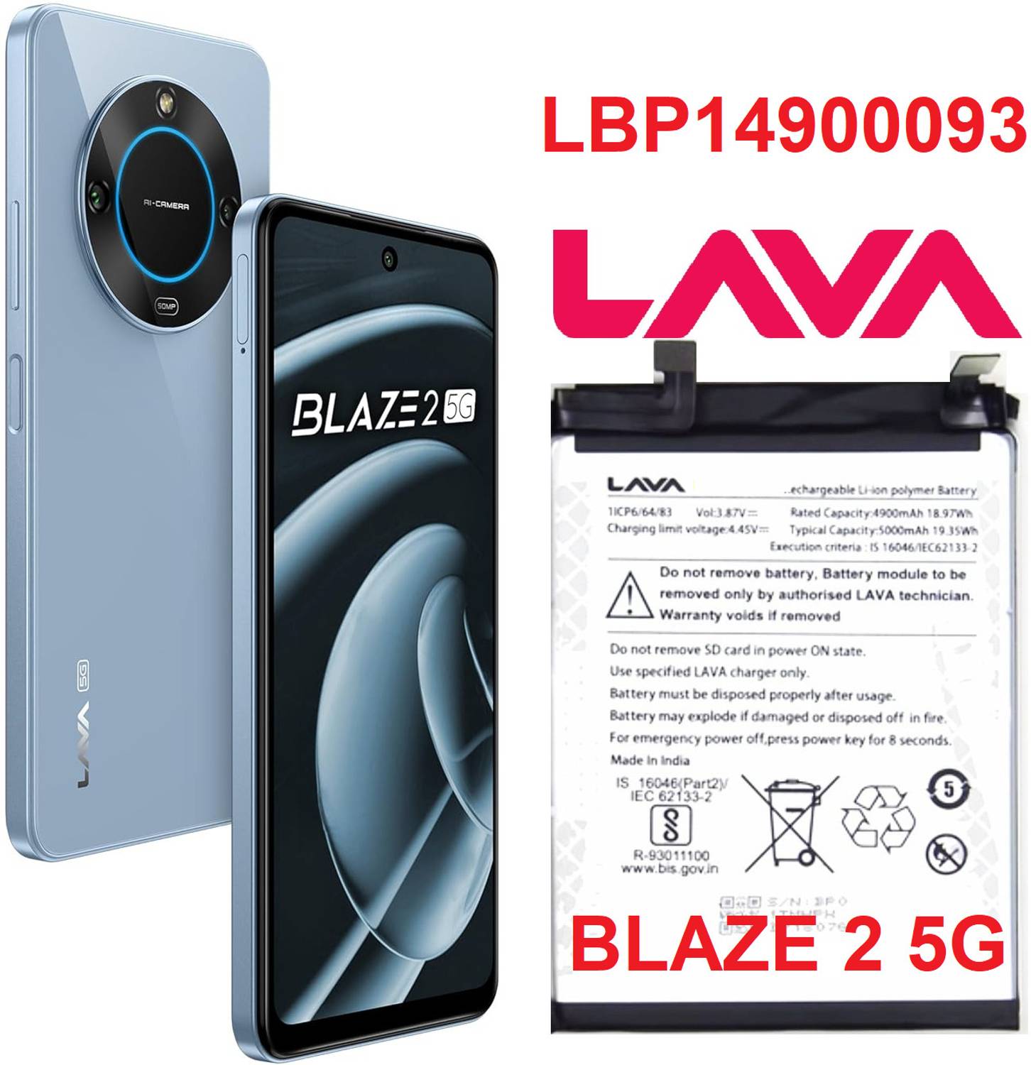 BKN 5000mAh Battery for LAVA BLAZE 2 5G - Image 3