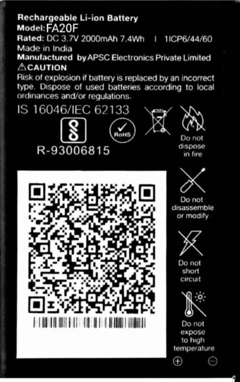 AEV Mobile Battery For LYF Jio/FA20F/3.7V/2000mAh