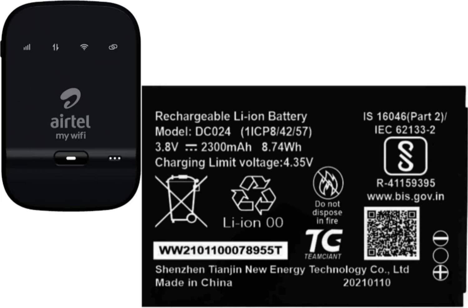 AEV Mobile Battery For  Airtel H12348 / DC024 / WD670 Compatible For Reliance Jio Airtel My WiFi AMF-311WW 4G Hotspot/ZTE Wipod Airtel 4G Hotspot