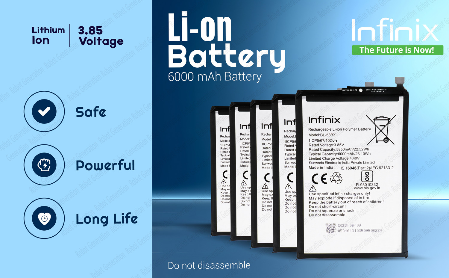 Image of Infinix Mobile Battery For BL 58BX Infinix Hot 10 Play /Smart 4 Plus /Smart 5 /Hot 10S /Hot 12 Play / Hot 12 -6000 mAh
