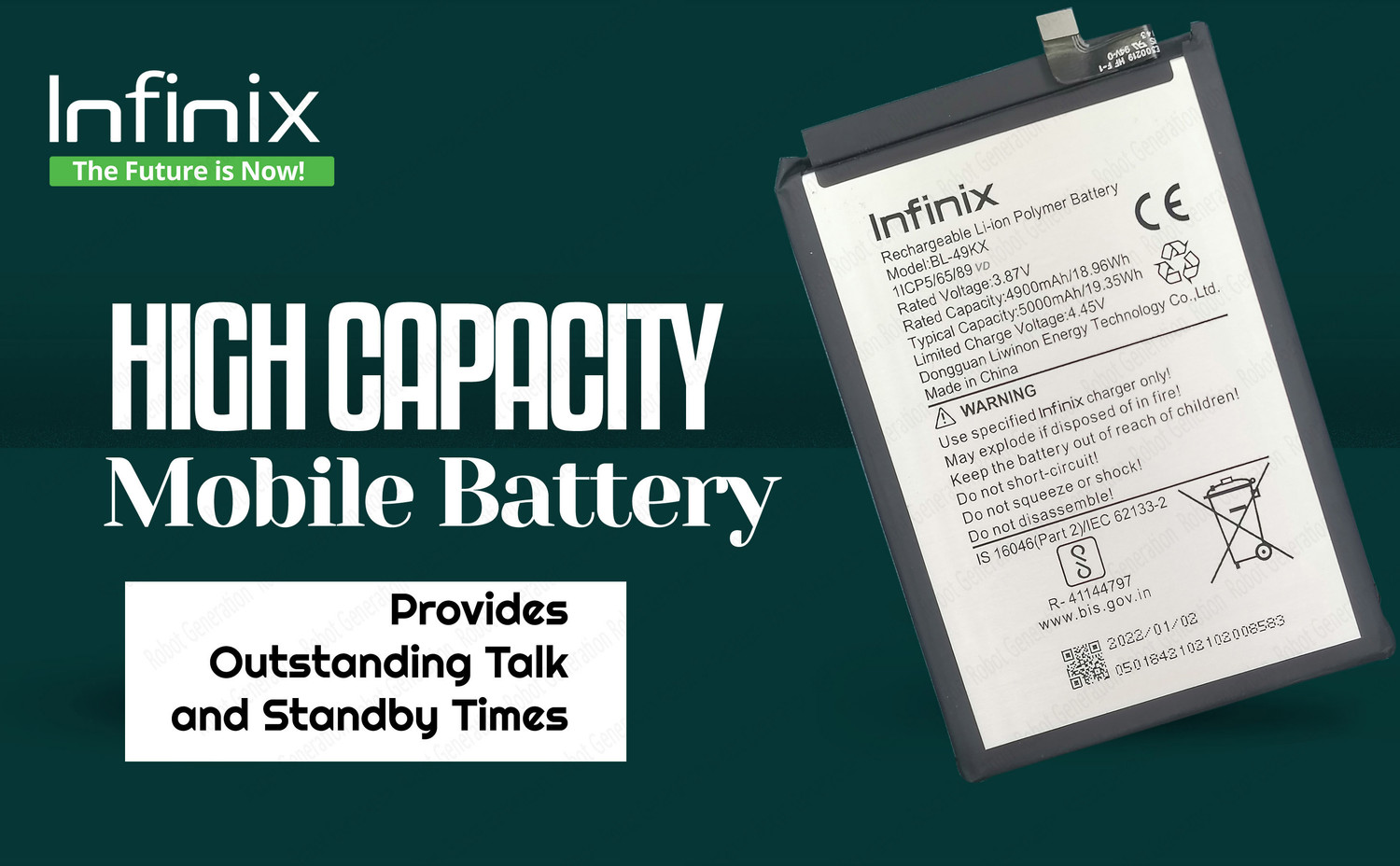 Image of Infinix Mobile Battery For BL 49KX Infinix Note 11 /NOTE 12i /Note 12 /Pro /5G /Turbo / X663 /X670 /X671 /X676 /X677 - 5000mAh