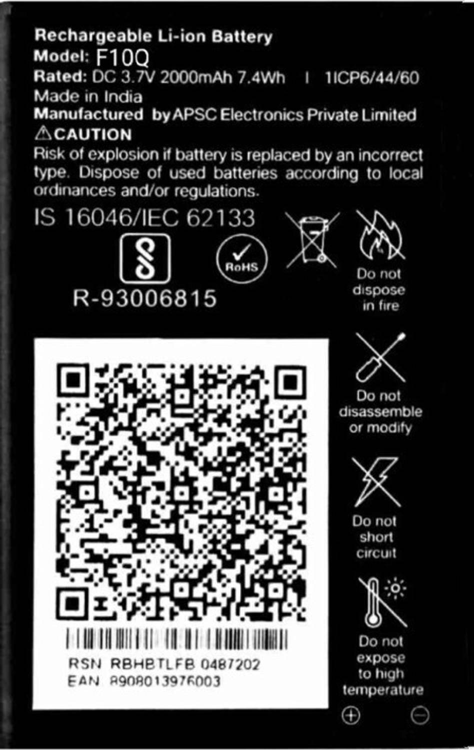 AEV Mobile Battery For  LYF Jio Keypad II F10Q II 3.7V II 2000mAh