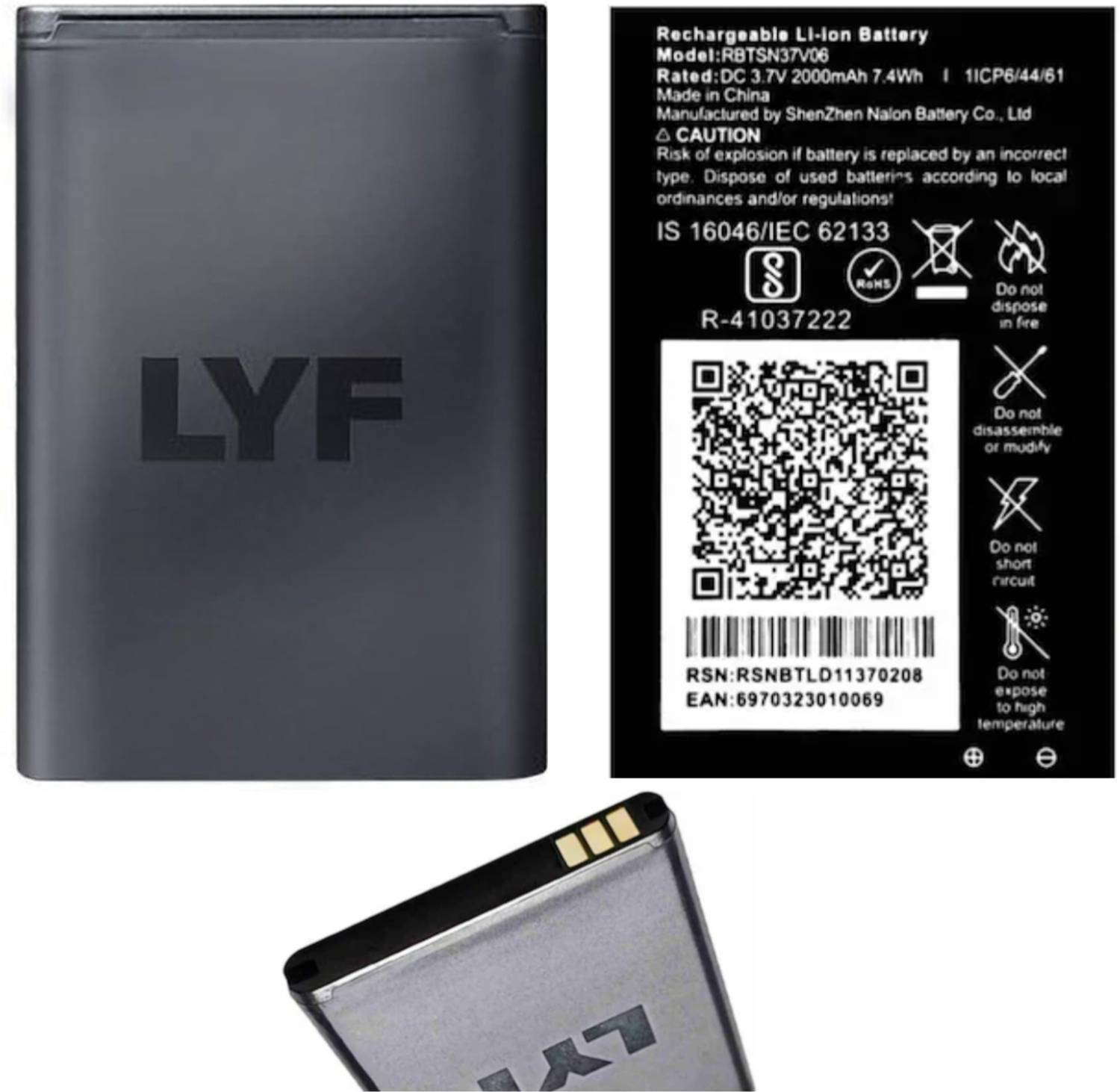 AEV Mobile Battery For LYF Jio Keypad TB20F,RE20F,F20B,F20C,F61F,F61,F220B,F101K,F90M,F120B,F50Y,F81E-2000mAh