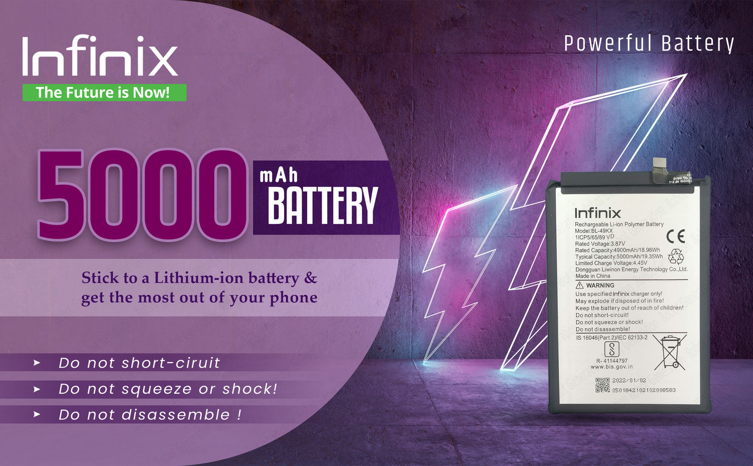 Image of Infinix Mobile Battery For BL 49KX Infinix Note 11 /NOTE 12i /Note 12 /Pro /5G /Turbo / X663 /X670 /X671 /X676 /X677 - 5000mAh