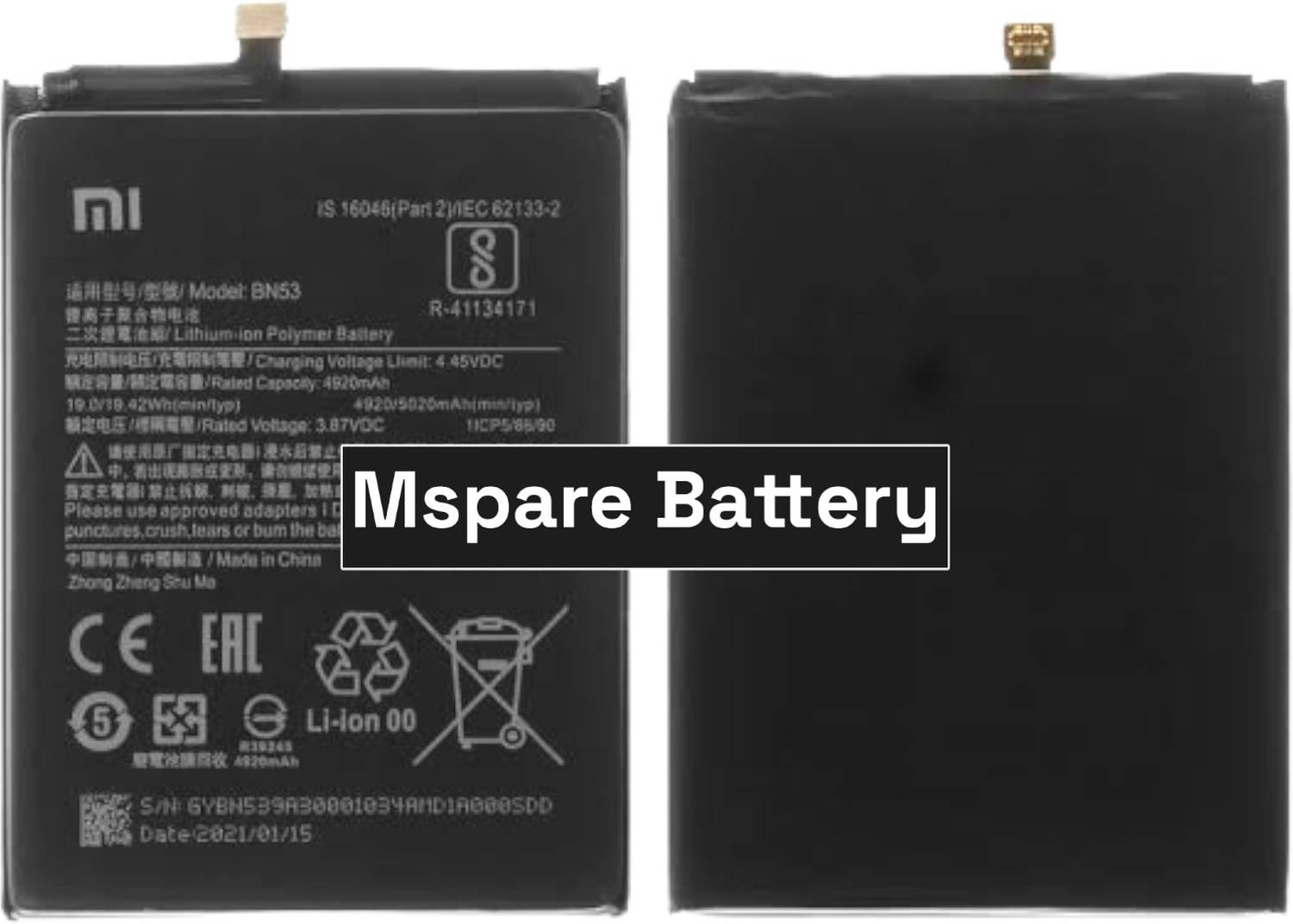 XIAOMI BATTERIA RICAMBIO ORIGINAL BN53 5020mAh LITIO PER REDMI NOTE 9 PRO MAX