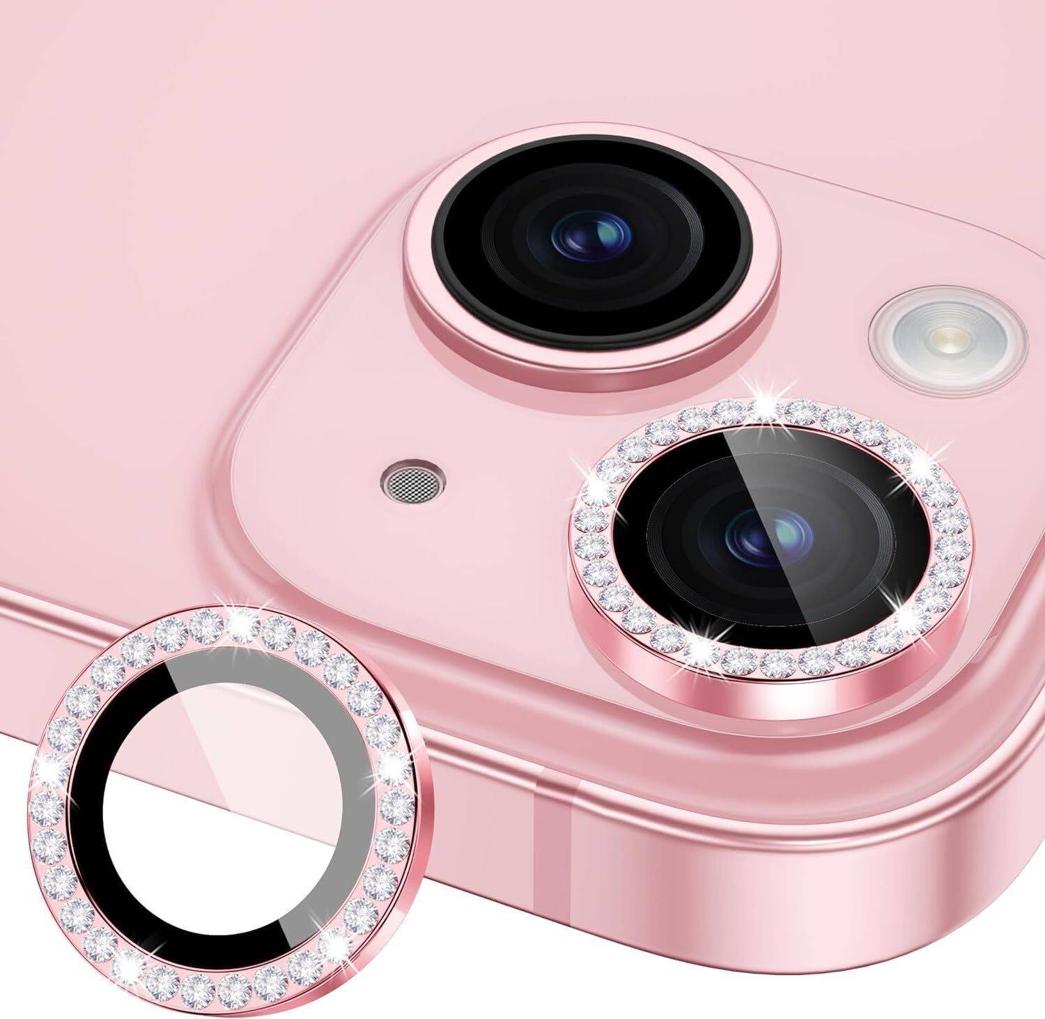 A3sprime Camera Lens Protector for APPLE iPhone 15, 15 Plus, iPhone 14, 14 Plus, |Full Coverage 9H Surface Hardness Bling Diamond Shape Tempered Glass with Metal Ring Guard Camera Protector|
