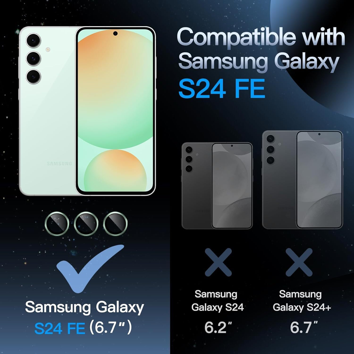 Image of SCRENZO Camera Lens Protector for Samsung Galaxy S24 FE, Camera Ring For Samsung Galaxy S24 FE, [Perfect-Fit, Easy-Installation, Case-Friendly]