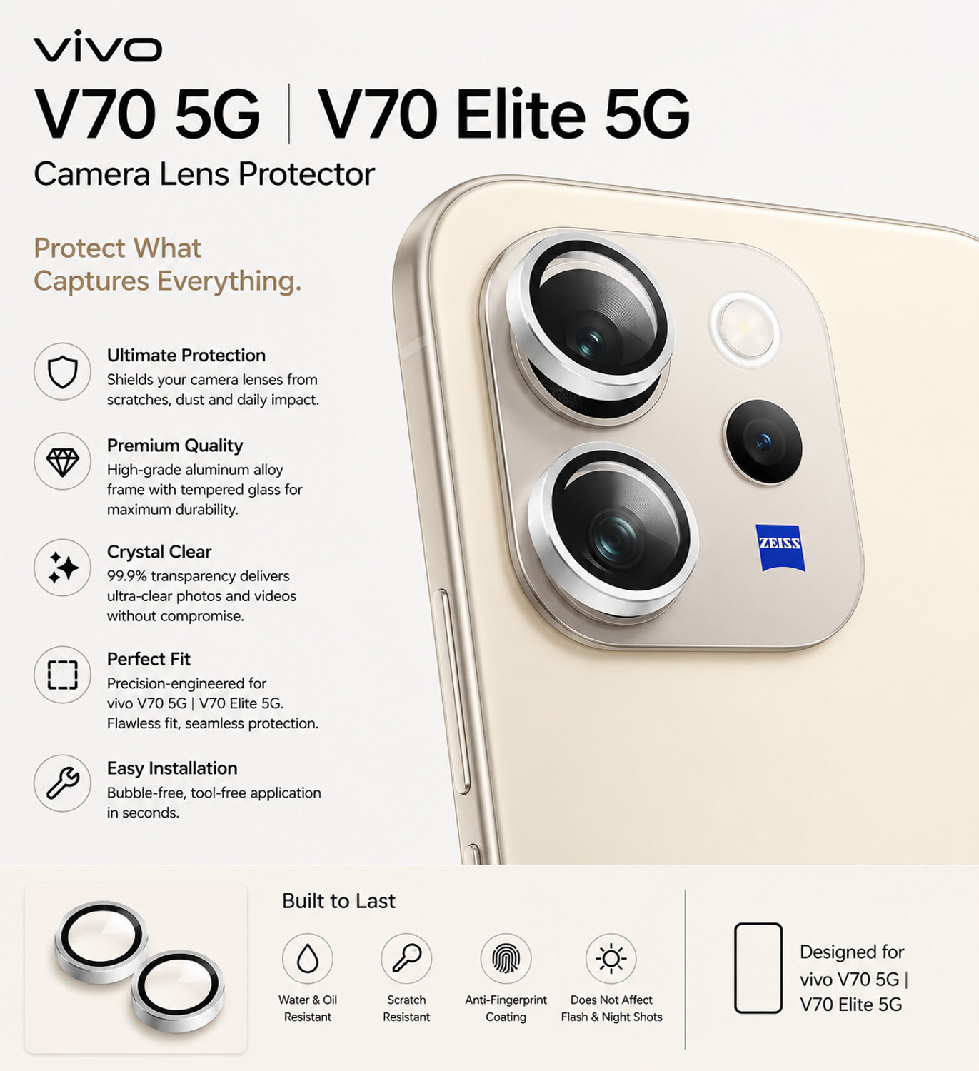 Image of Proteczo Back Camera Lens Glass Protector for Vivo V70 5G, Vivo V70 Elite 5G