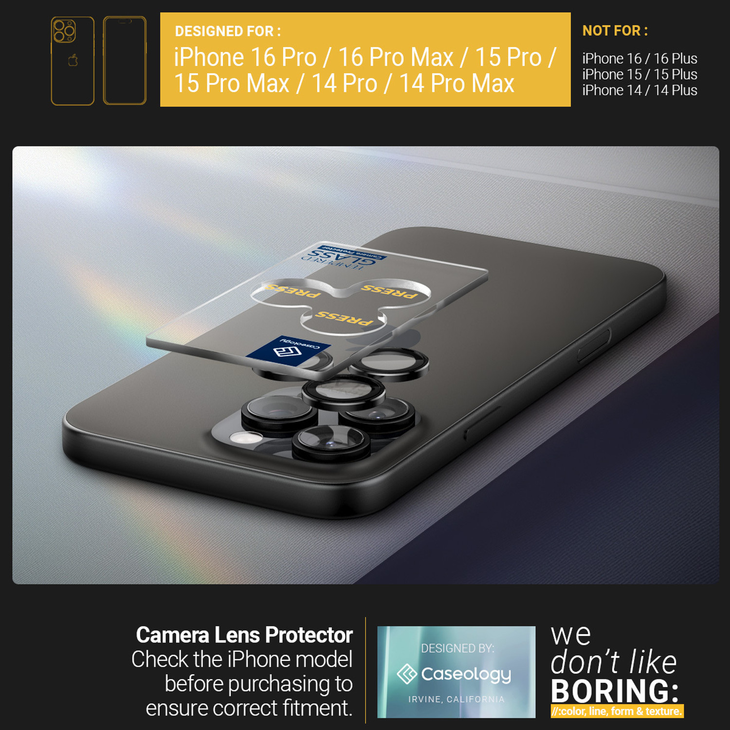 Image of Caseology Back Camera Lens Glass Protector for iPhone 16 Pro Max, iPhone 16 Pro