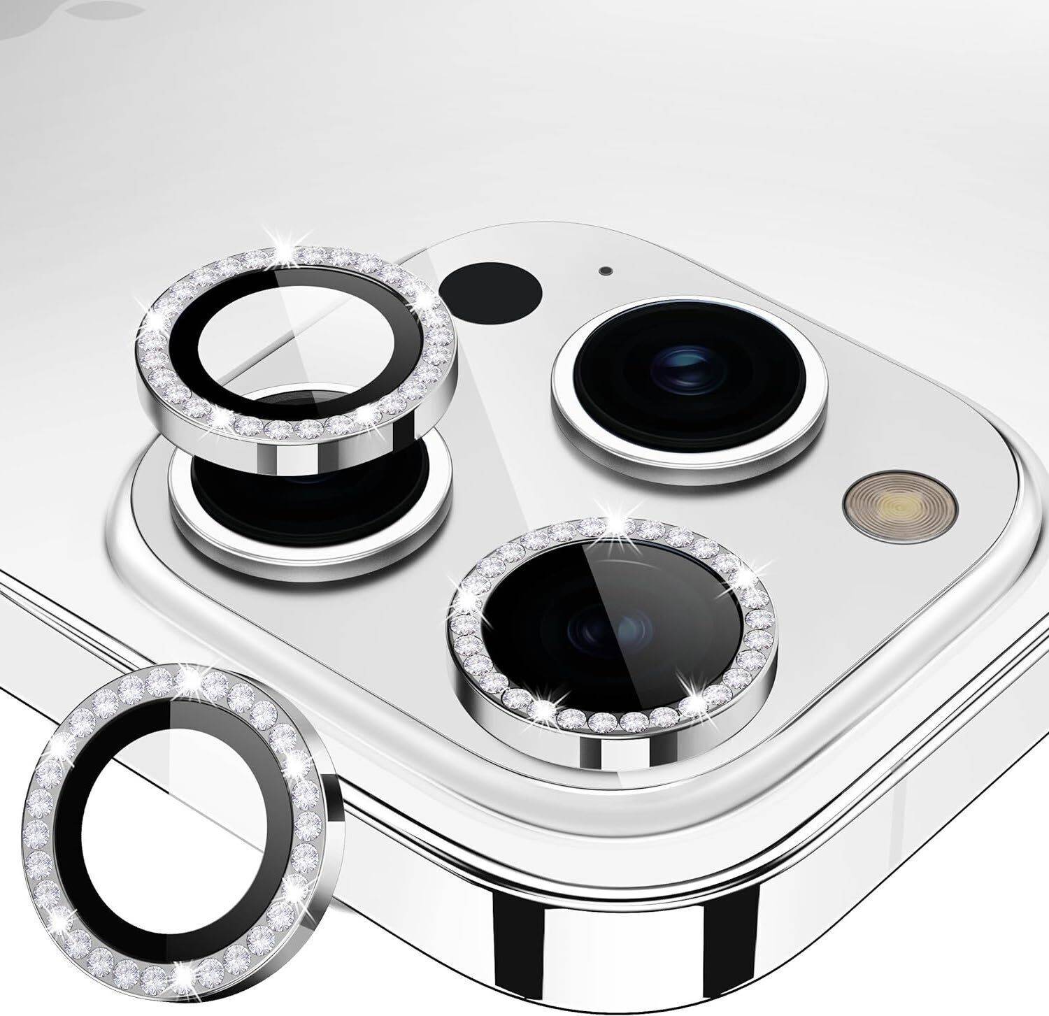 A3sprime Camera Lens Protector for APPLE iPhone 15 Pro, 15 Pro Max, |Full Coverage 9H Surface Hardness Bling Diamond Shape Tempered Glass with Metal Ring Guard Camera Protector|