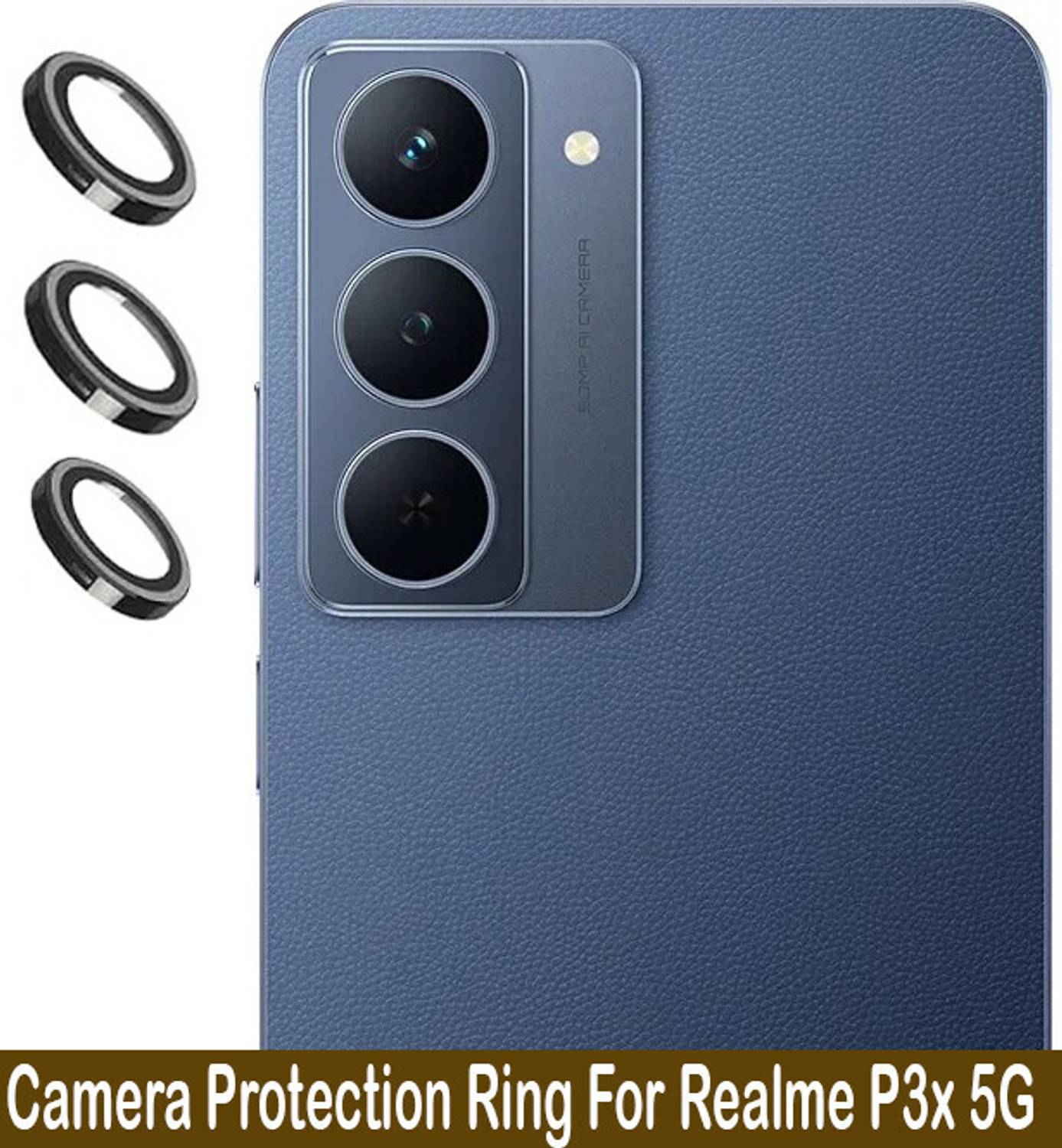 Zyxo Back Camera Lens Ring Guard Protector for Realme P3x 5G [ Black Metal Ring with 9H Glass] Set of 1