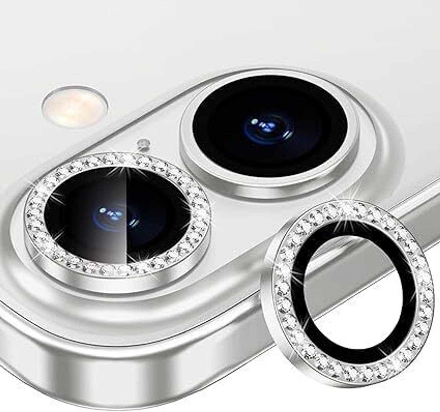 Bulkwala Back Camera Lens Glass Protector for iPhone 16/16 Plus silver diamond ring Camera Lens