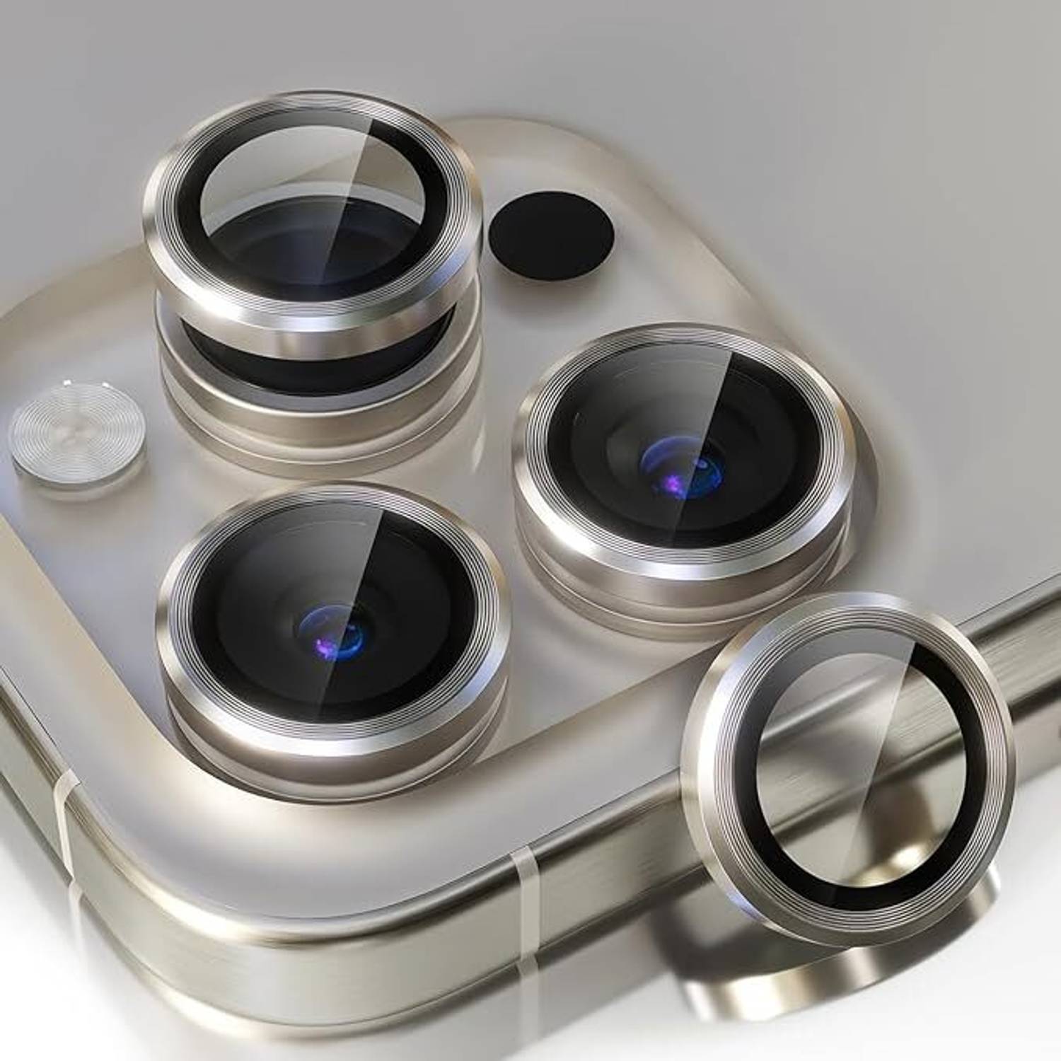 AUDICE Camera Lens Protector for IPHONE 16 PRO & IPHONE 16 PRO MAX, CAMERA LENS PROTECTOR, METAL ANTI-SCRATCH CAMERA RINGS FOR, IPHONE 16PRO AND 16 PRO MAX, CAMERA LENS GUARD COMPATIBLE WITH IPHONE16 PRO AND IPHONE 16PRO MAX NATURAL TITANIUM (GREY)