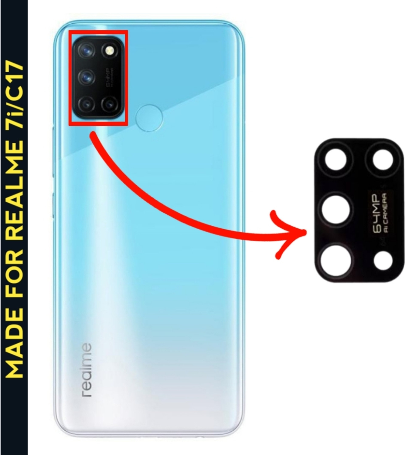 Image of CELLO TECH Back Camera Lens Glass Protector for REALME 7I