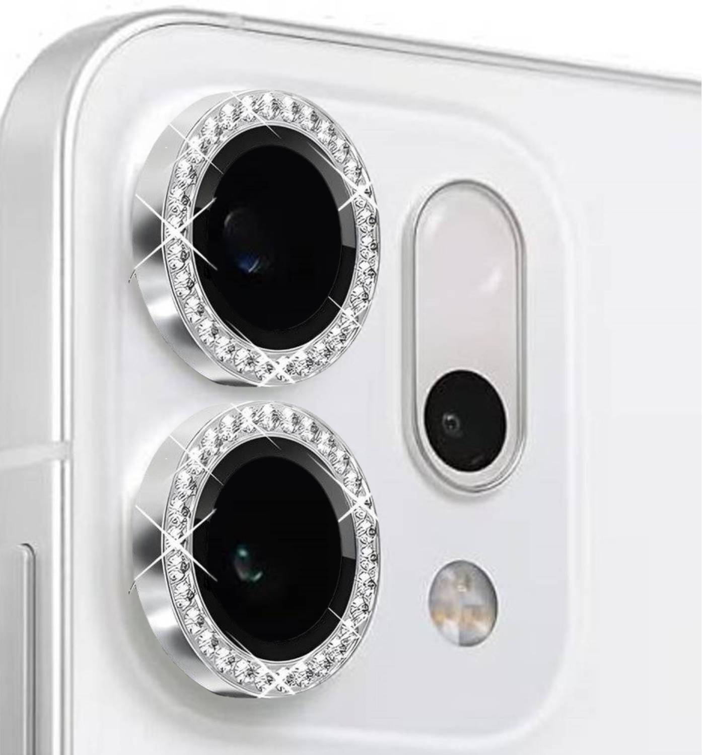 Mobeezy Back Camera Lens Ring Guard Protector for Oppo reno 14, Oppo reno 14 Pro, Silver diamond