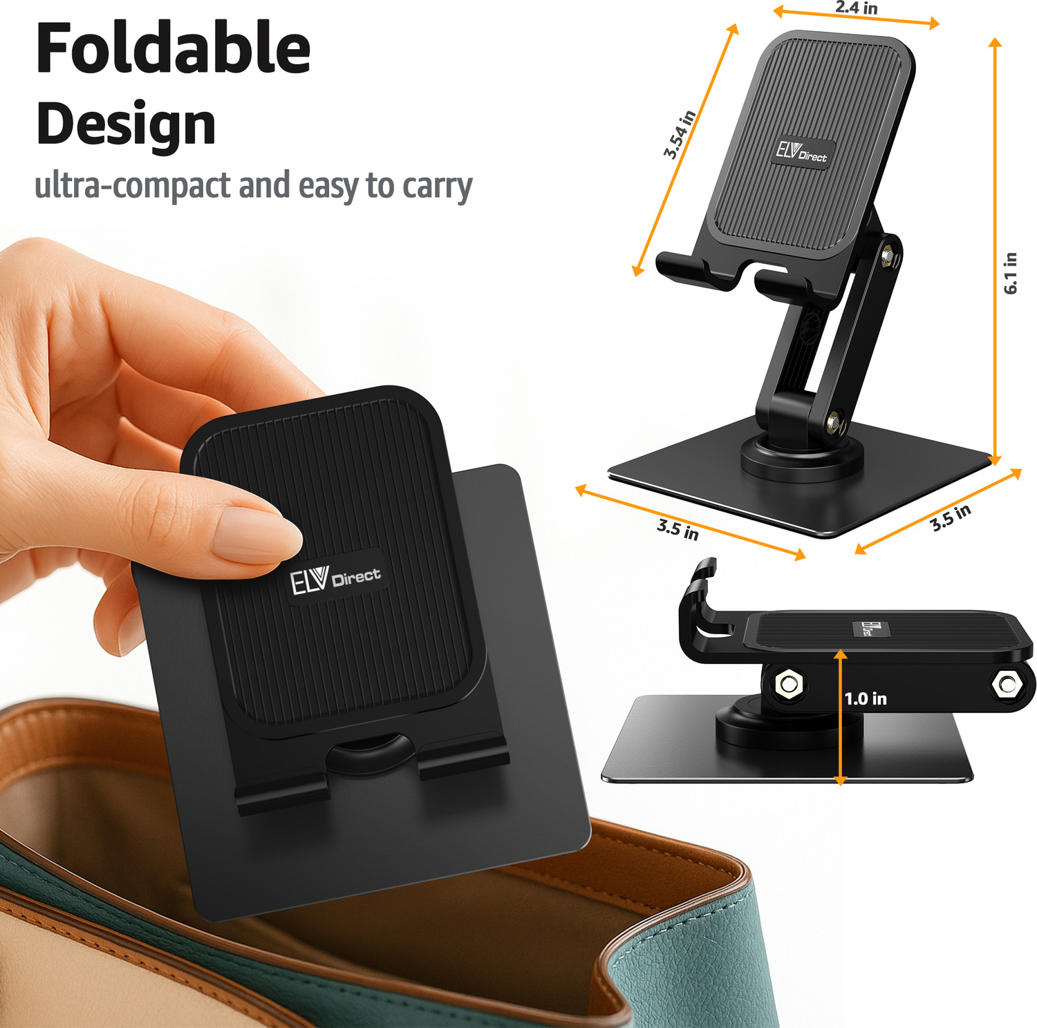 Image of ELV DIRECT Adjustable Phone Stand for Desk 360 Rotating Foldable Cell Phone Mobile Holder Mobile Holder