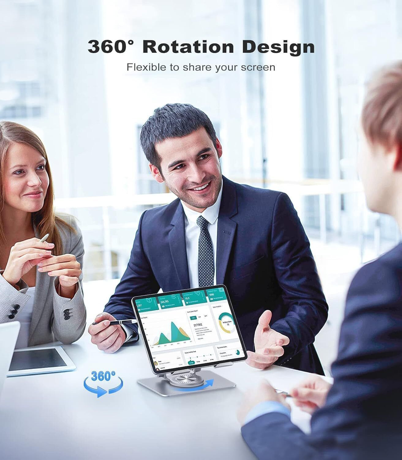 Image of ZIRAK Tablet Holder 360 Rotating Base Compatible with up to 13 inch Tablet Mobile Holder