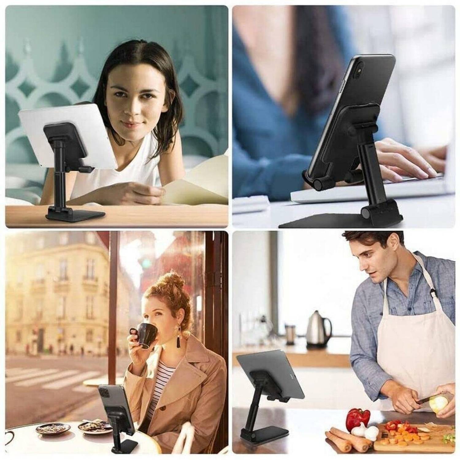 Ribber Hands-Free Mobile Holder for Kitchen, Desk, and Study Table Use (Black) Mobile Holder - Image 3