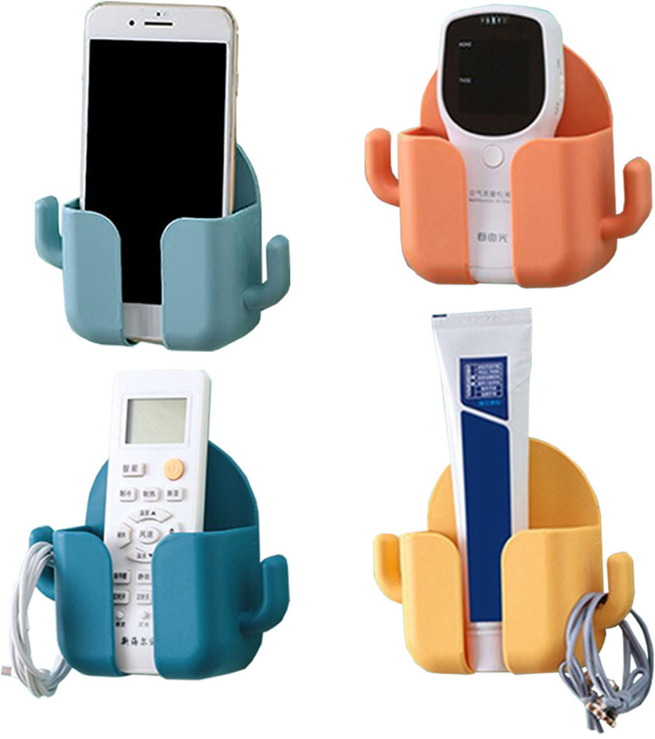 Image of FreshDcart Pack of 4 Phone Charging Stand | Wall Mount Mobile Holder with 2 Hook Mobile Holder