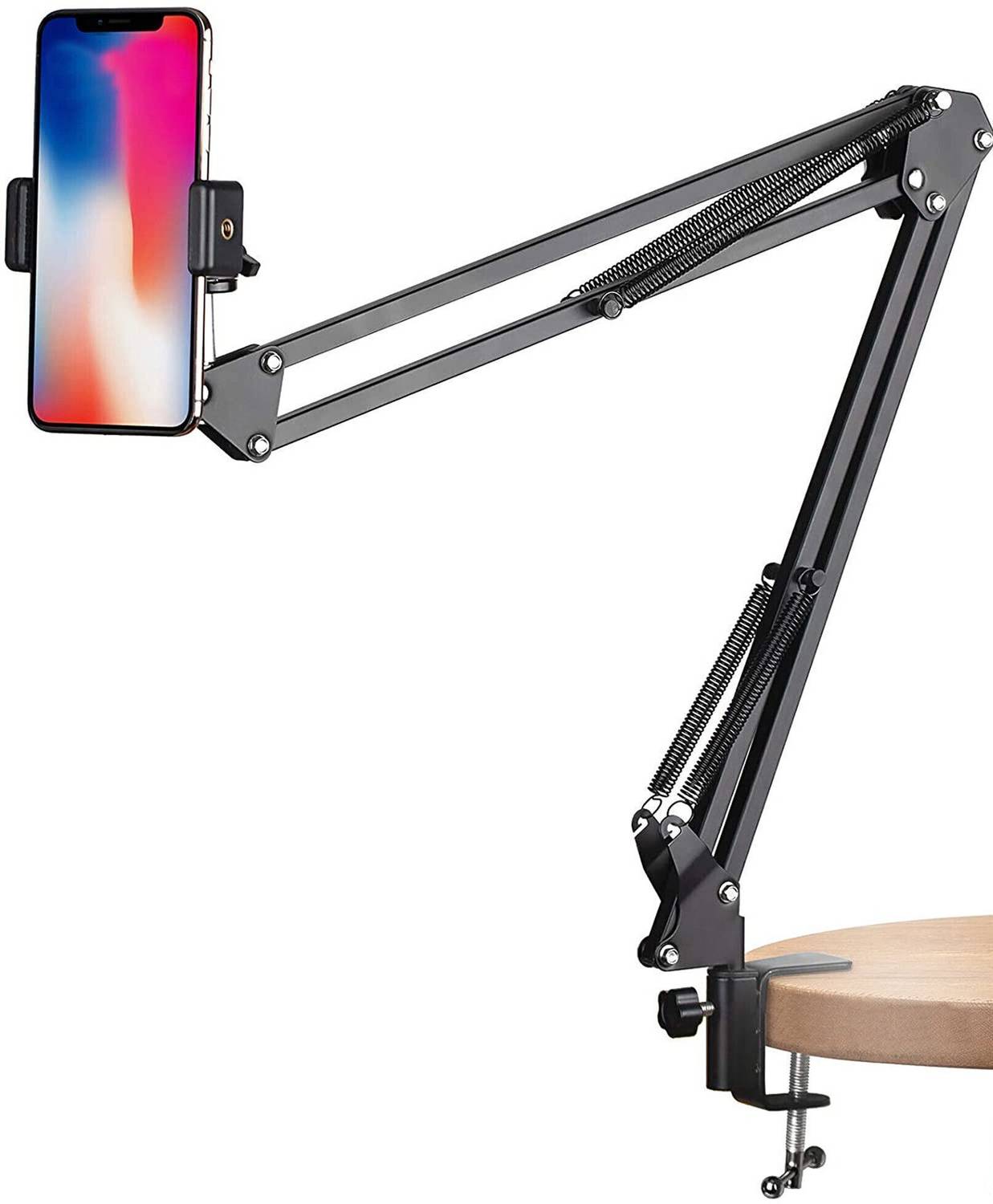 BROLAVIYA Overhead Video Mobile Stand, Metal Long Arm, 1/4" Ball Head Male for Camera Mobile Holder