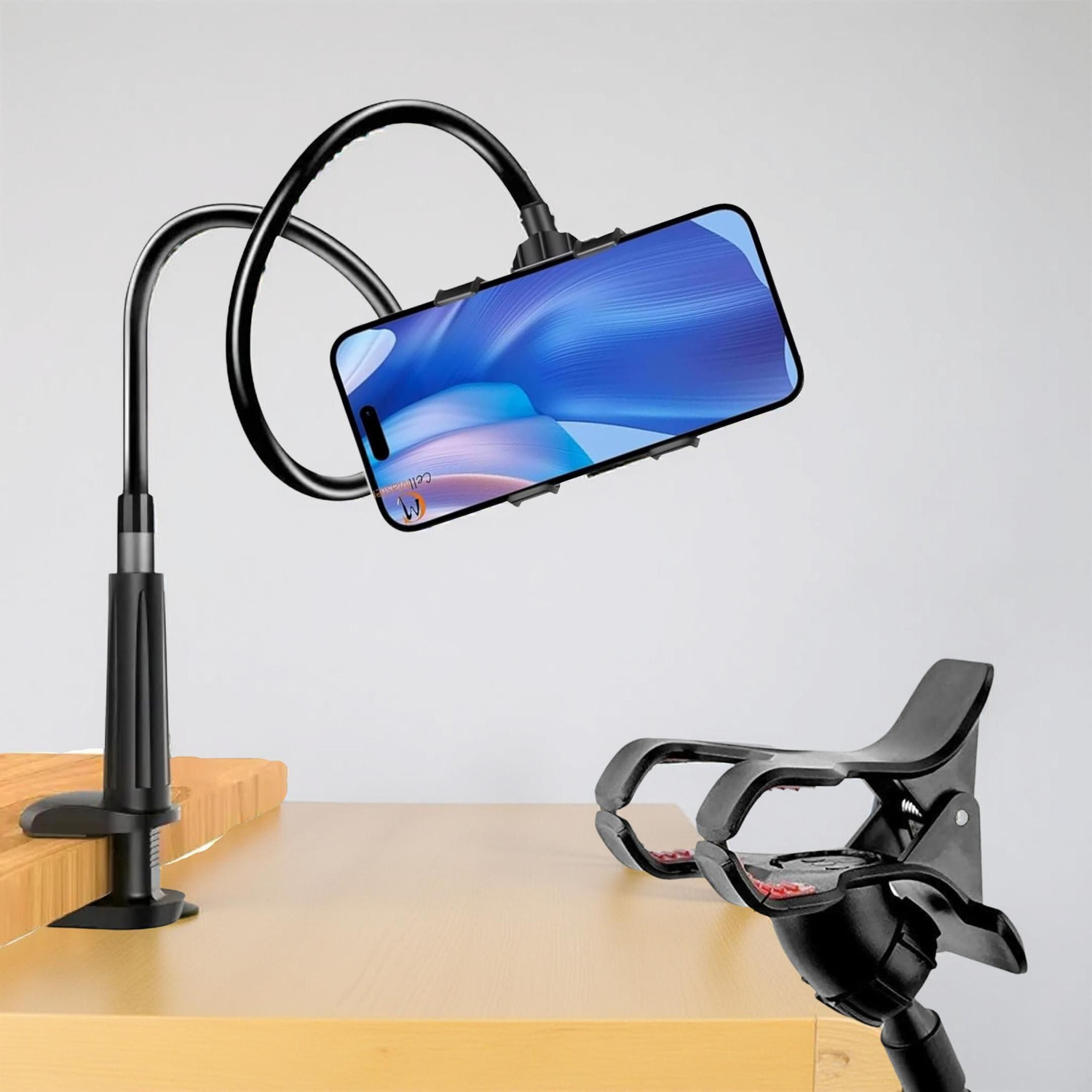 Image of TRUWEL Universal Adjustable Mobile Phone Holder with Flexible Gooseneck & Desk Clamp Mobile Holder