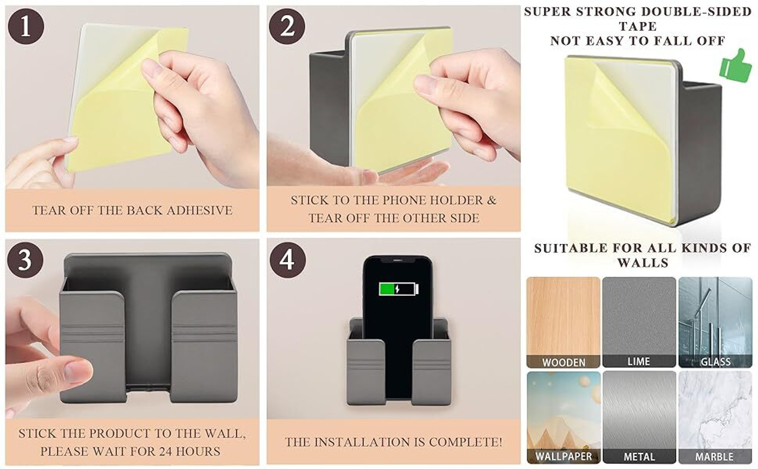 Image of rednix Wall Mounted Stand Mobile Holder Mobile Wall Mount for charging (pack of 5 pcs) Mobile Holder