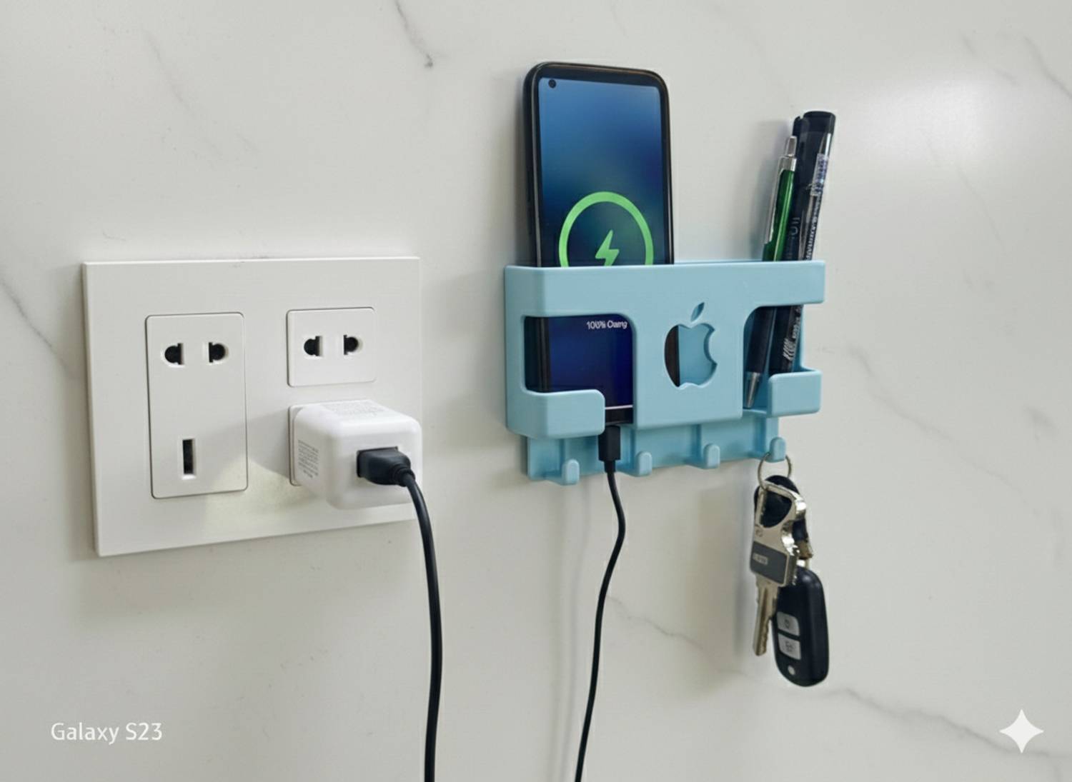 aflah Premium Wall-Mounted Mobile & Remote Holder with 4 Hooks (Blue) Mobile Holder