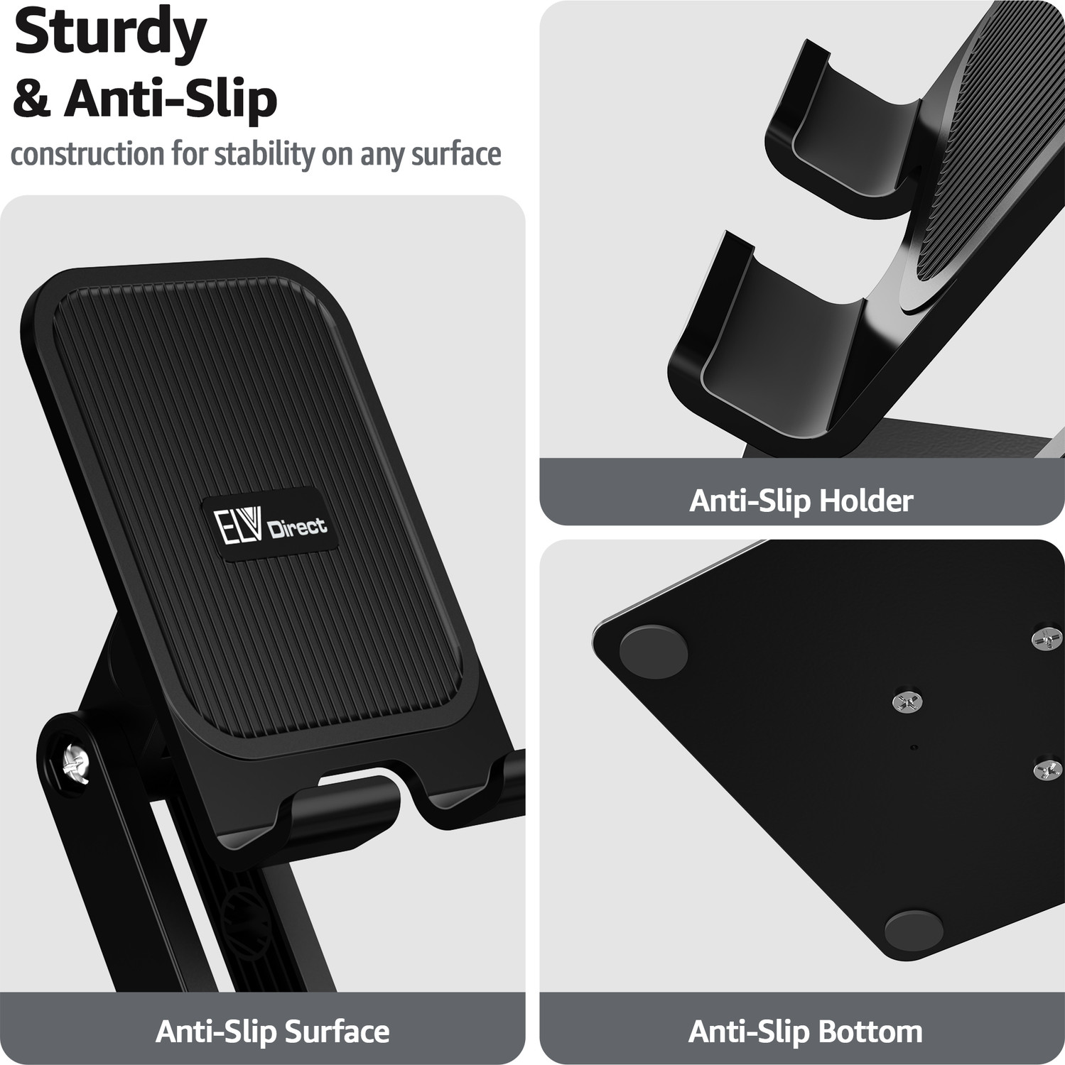 Image of ELV DIRECT Adjustable Phone Stand for Desk 360 Rotating Foldable Cell Phone Mobile Holder Mobile Holder