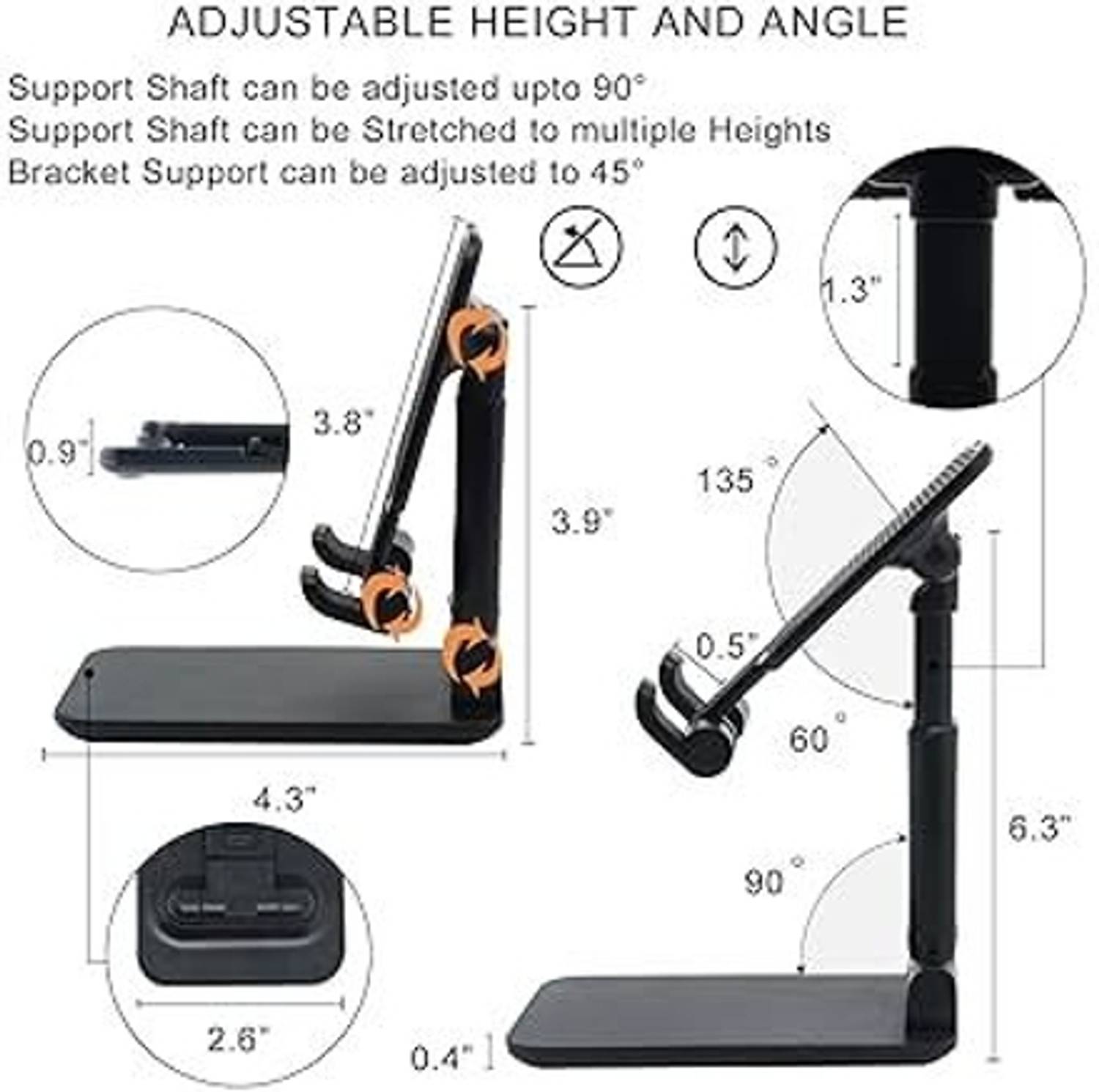 Ribber Hands-Free Mobile Holder for Kitchen, Desk, and Study Table Use (Black) Mobile Holder - Image 4