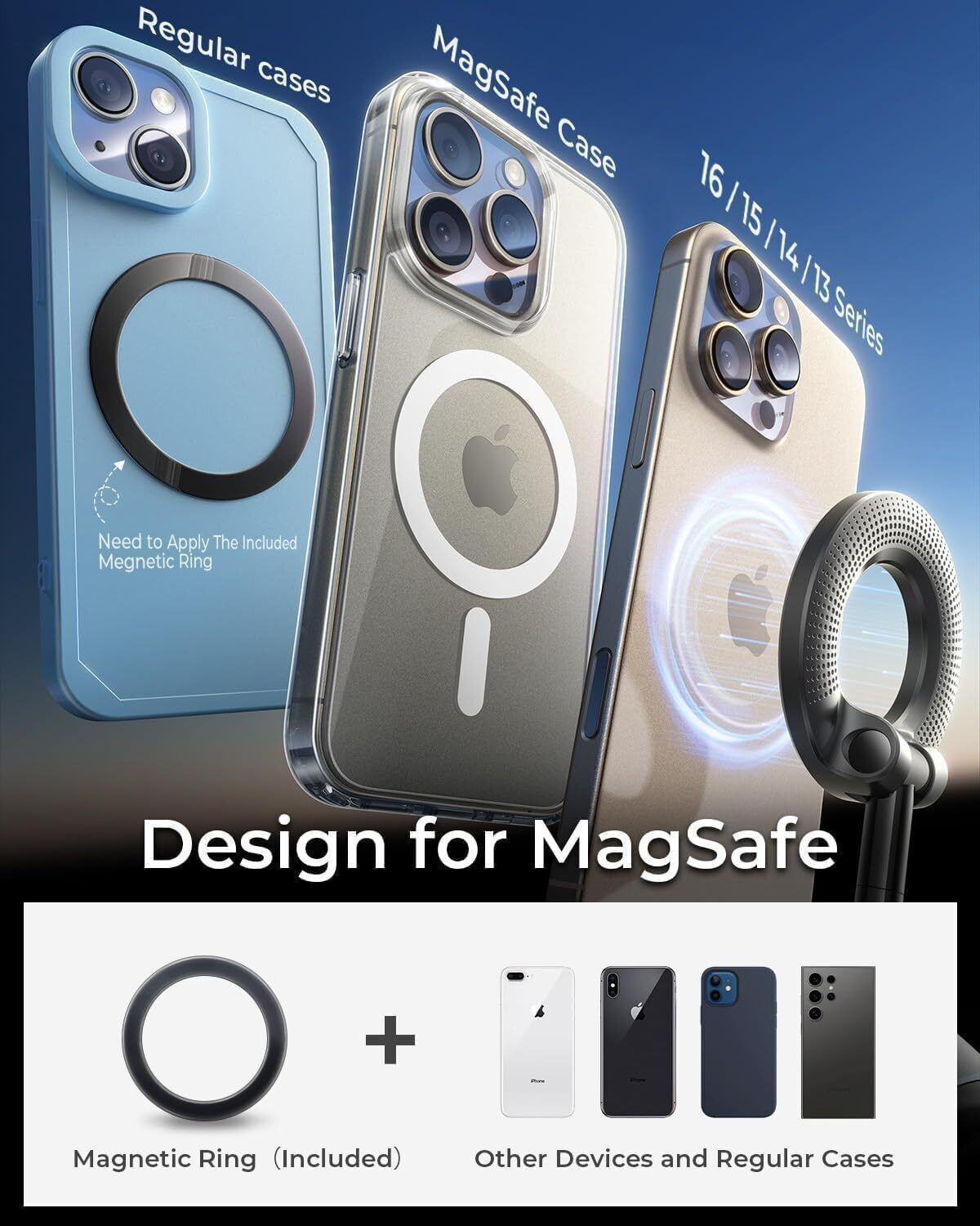 Image of Walmaina 360 Degree Rotation All Metal Magnetic Phone Holder, Magsafe Car Mount Mobile Holder