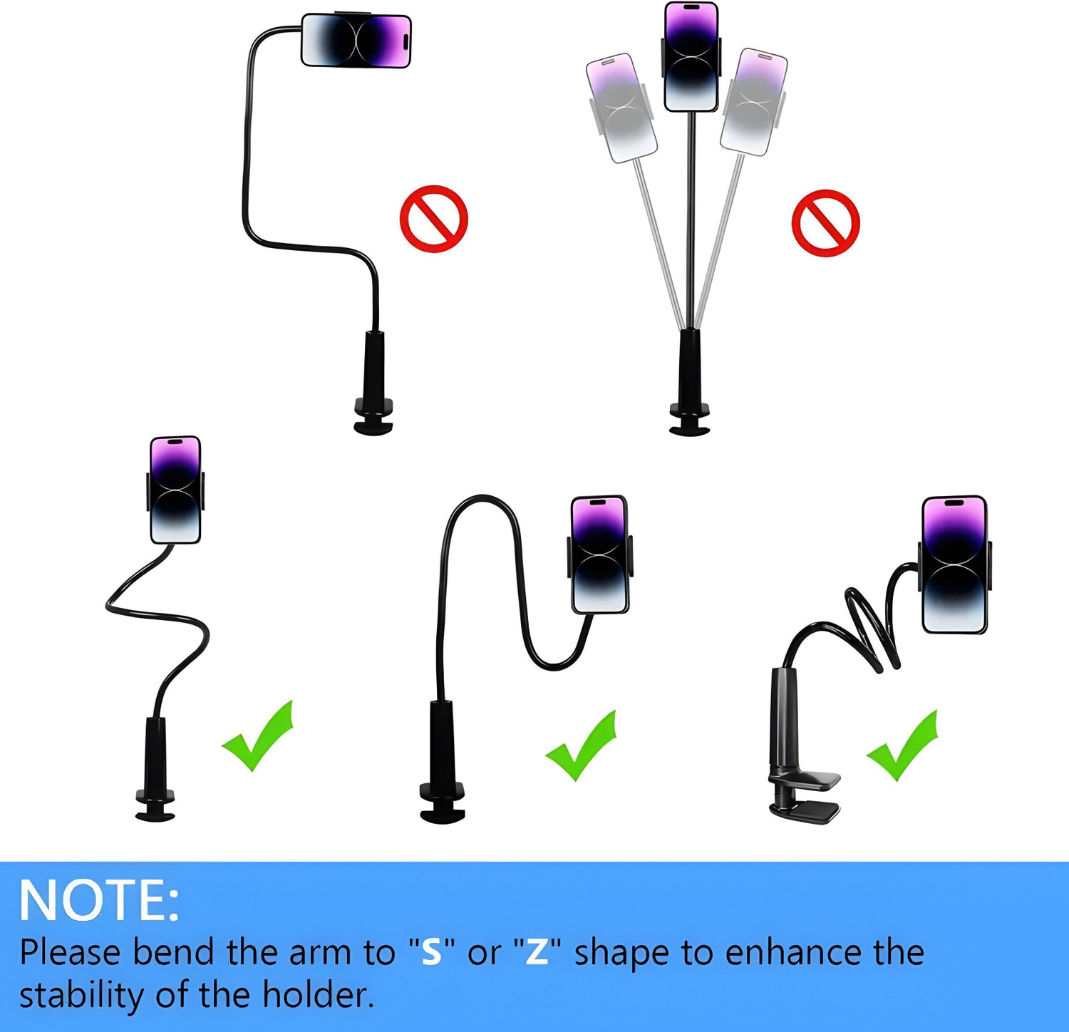 Image of TRUWEL Universal Adjustable Mobile Phone Holder with Flexible Gooseneck & Desk Clamp Mobile Holder