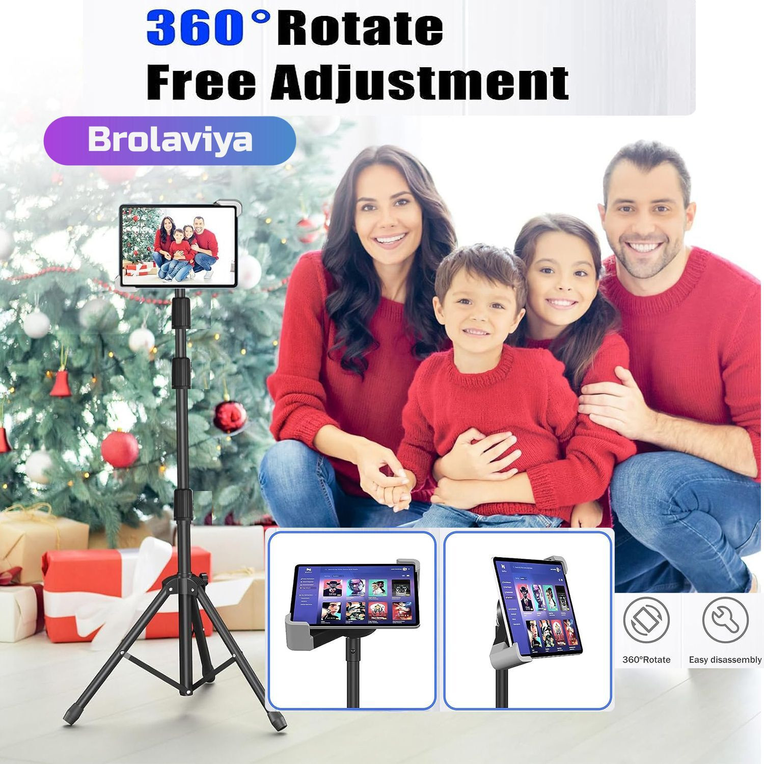 Image of BROLAVIYA Tablet Tripod Floor Stand for Home,Office,Stage for All 9.5~14.5 Diagonal inches Mobile Holder