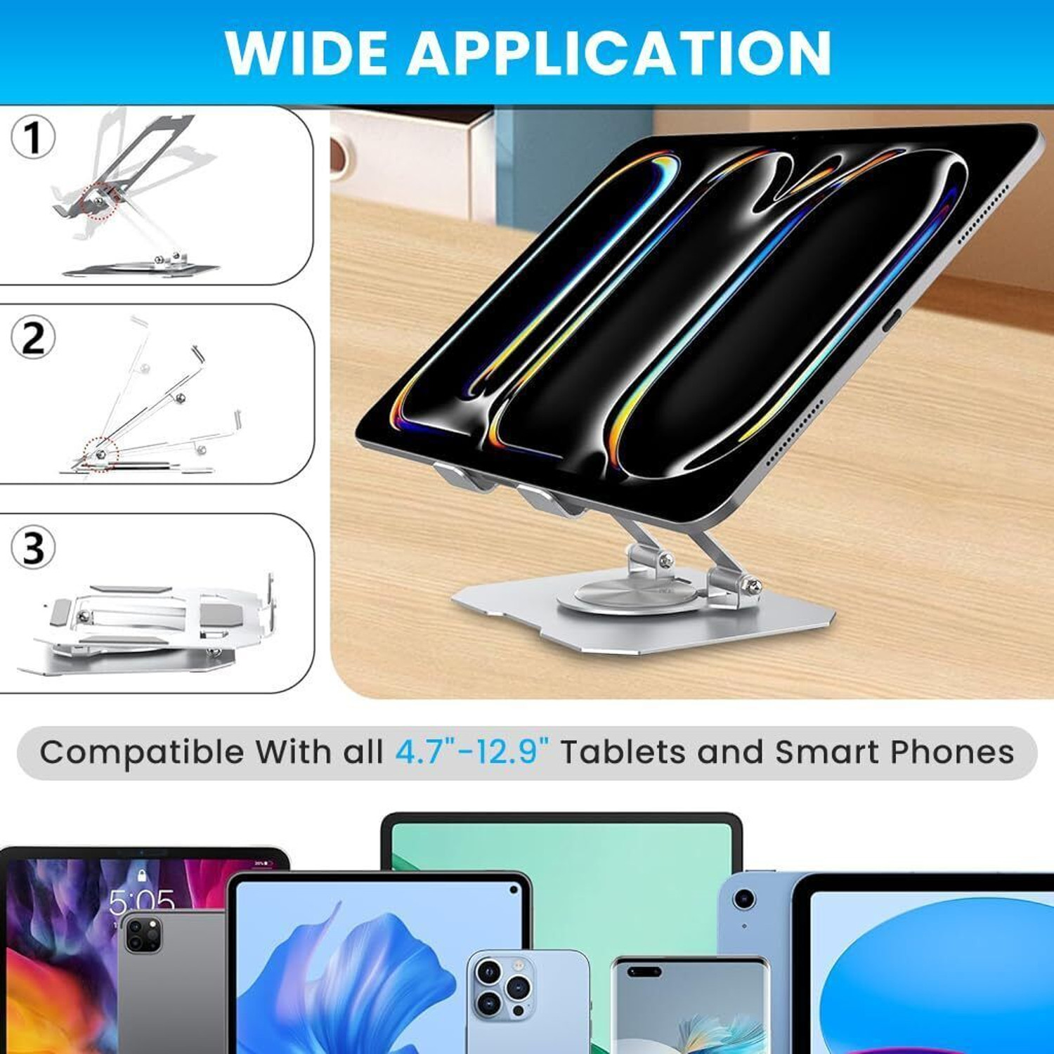 Image of SEVEN7STAR Aluminium Tablet Rotating Base Foldable Compatible For 4-13 Inch Ipad & Mobile Holder