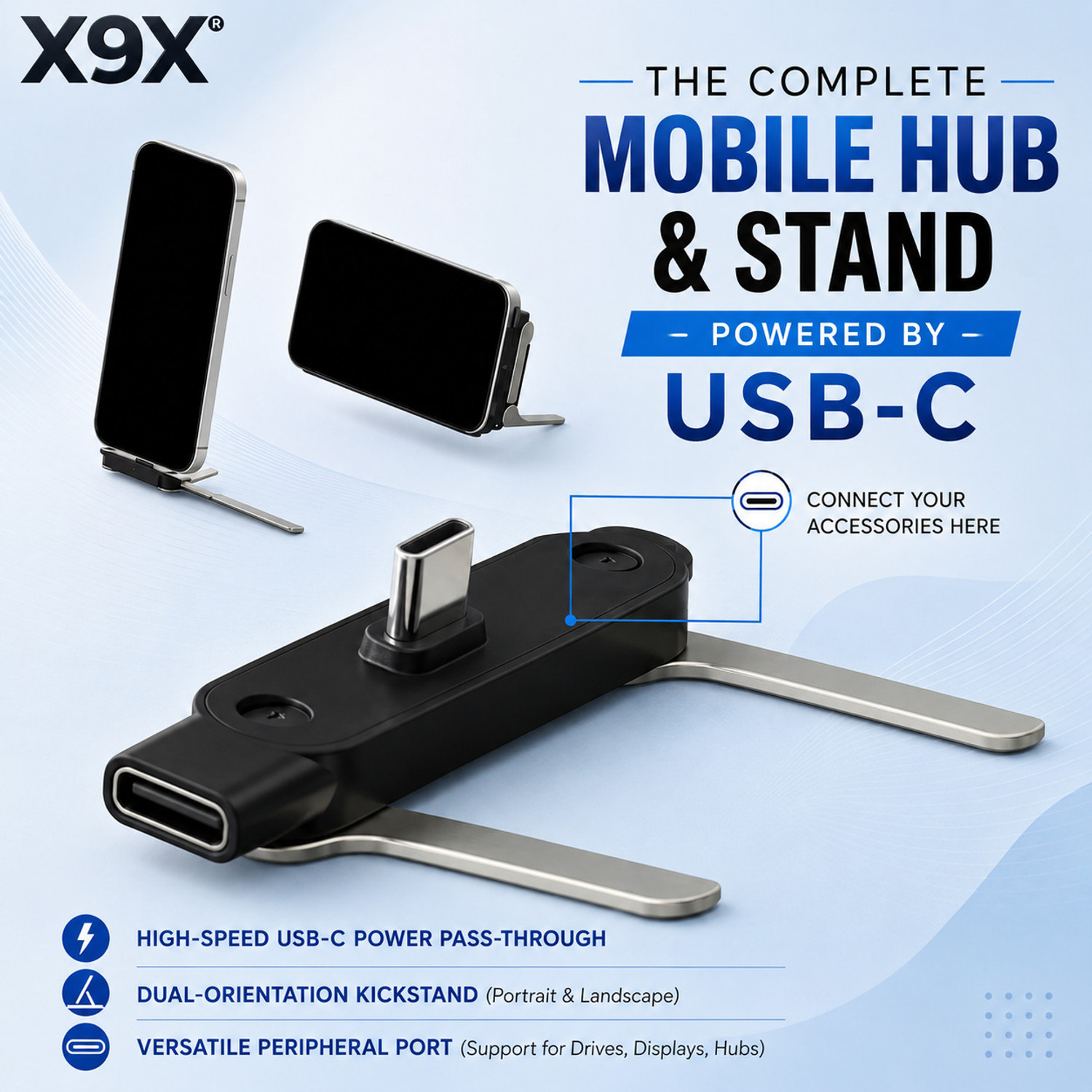 Image of X9X 240W USB-C Foldable Mobile Stand with Fast Charging (No Cable Included) Mobile Holder