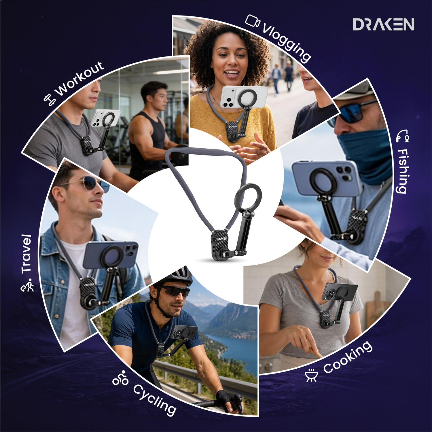 Image of DRAKEN Magnetic Neck Phone Holder, POV Video Hands Free Recording Neck Mount Mobile Holder