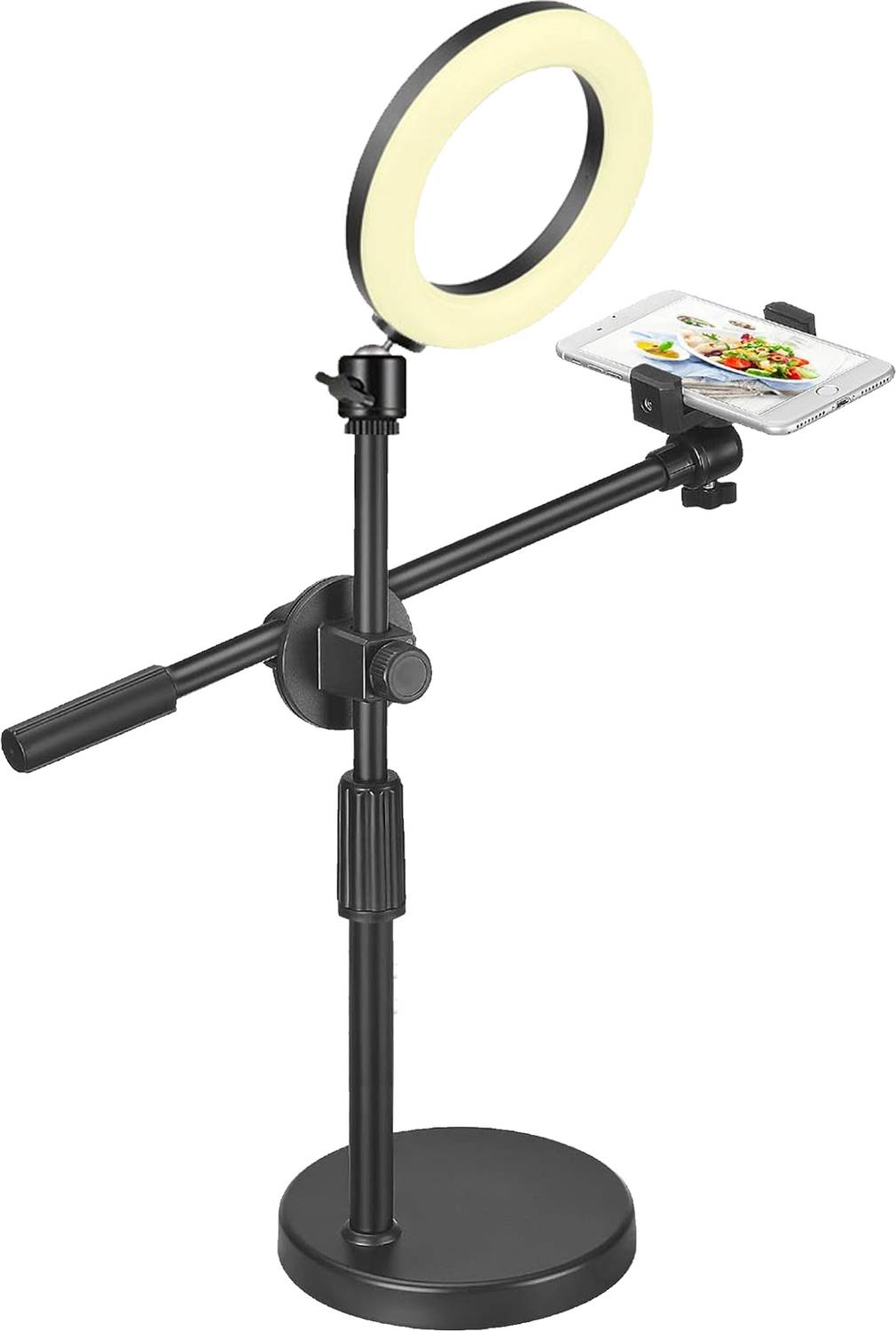 BROLAVIYA Video Stand with Ring Light Metal Stand for Camera Webcam with Phone Bracket Mobile Holder